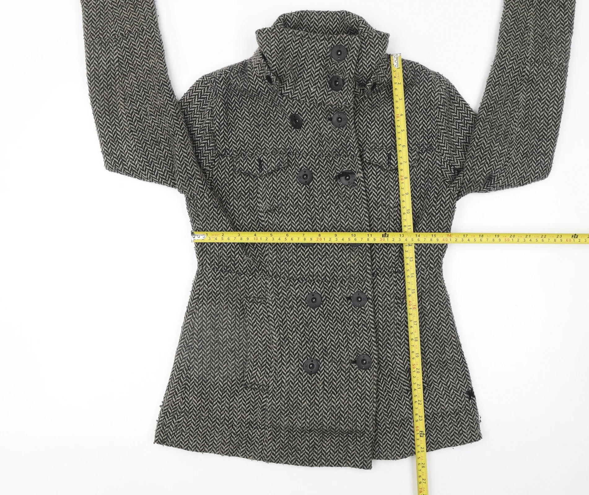 Hurley Women's Grey Wool Blend Herringbone Pea Coat Size M - Image 2