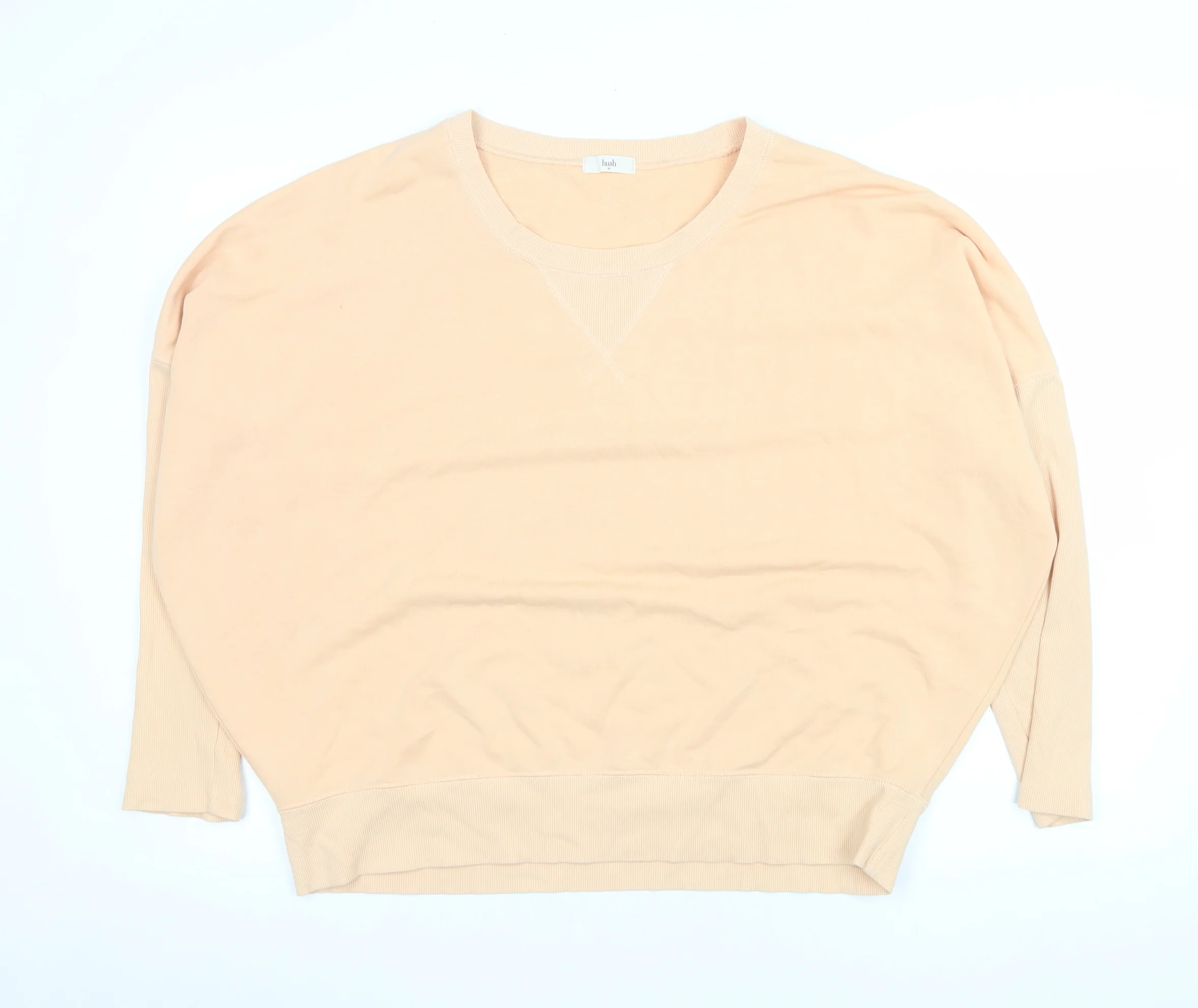 Hush Women Beige Cotton Blend Relaxed Fit Pullover Sweatshirt M