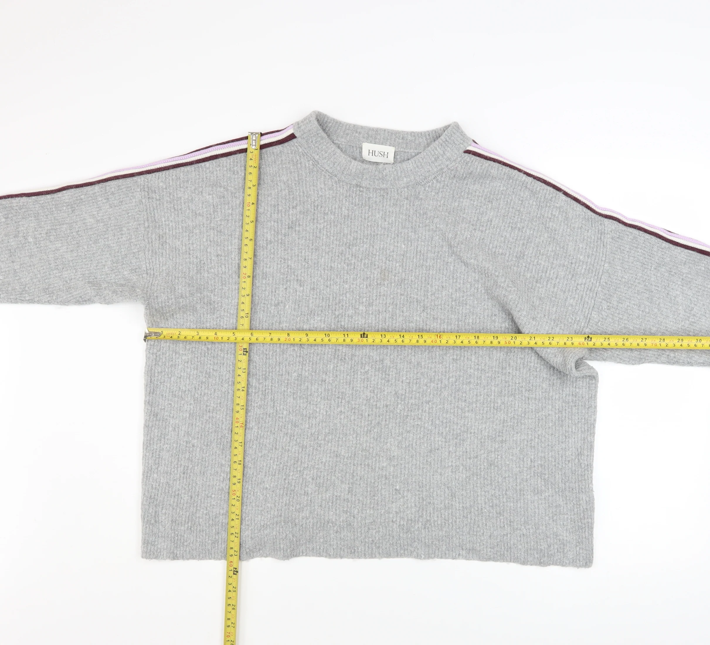 Hush Women’s Grey Ribbed Knit Pullover Jumper L/XL Crew Neck - Image 2