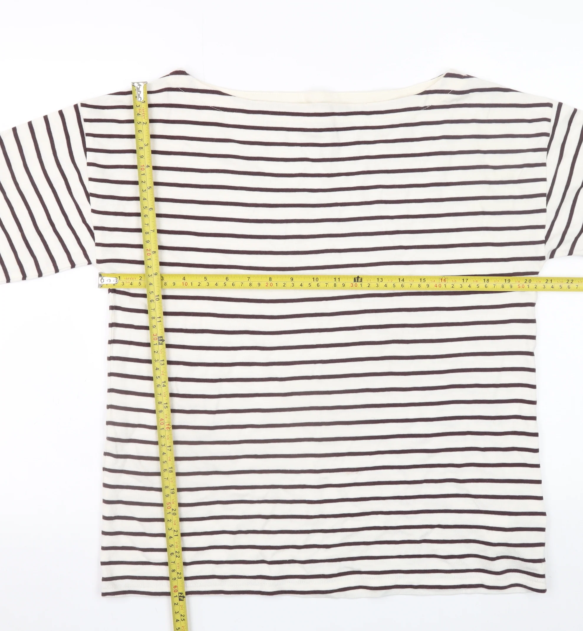 Hush Women’s White Striped Long Sleeve Cotton T-Shirt M - Image 2