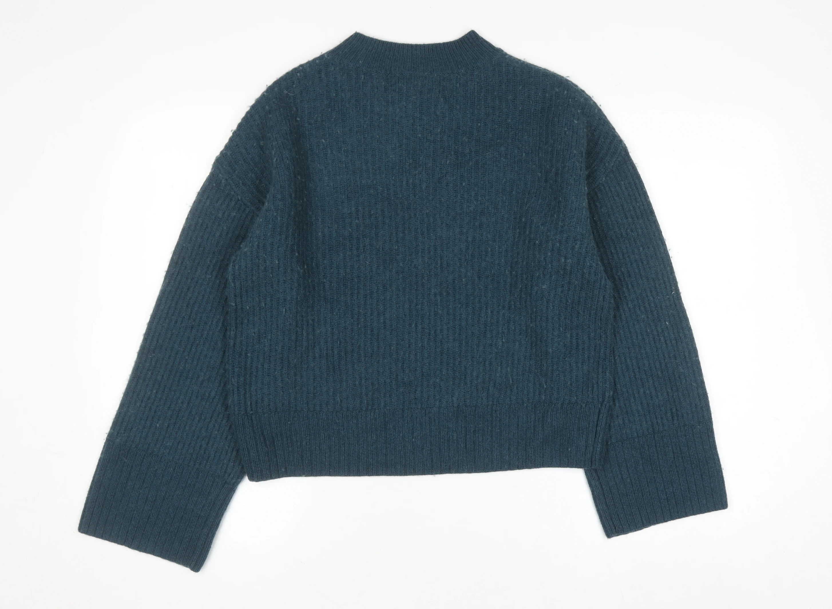 Hush Womens Blue Wool Blend High Neck Ribbed Jumper Size M - Image 3
