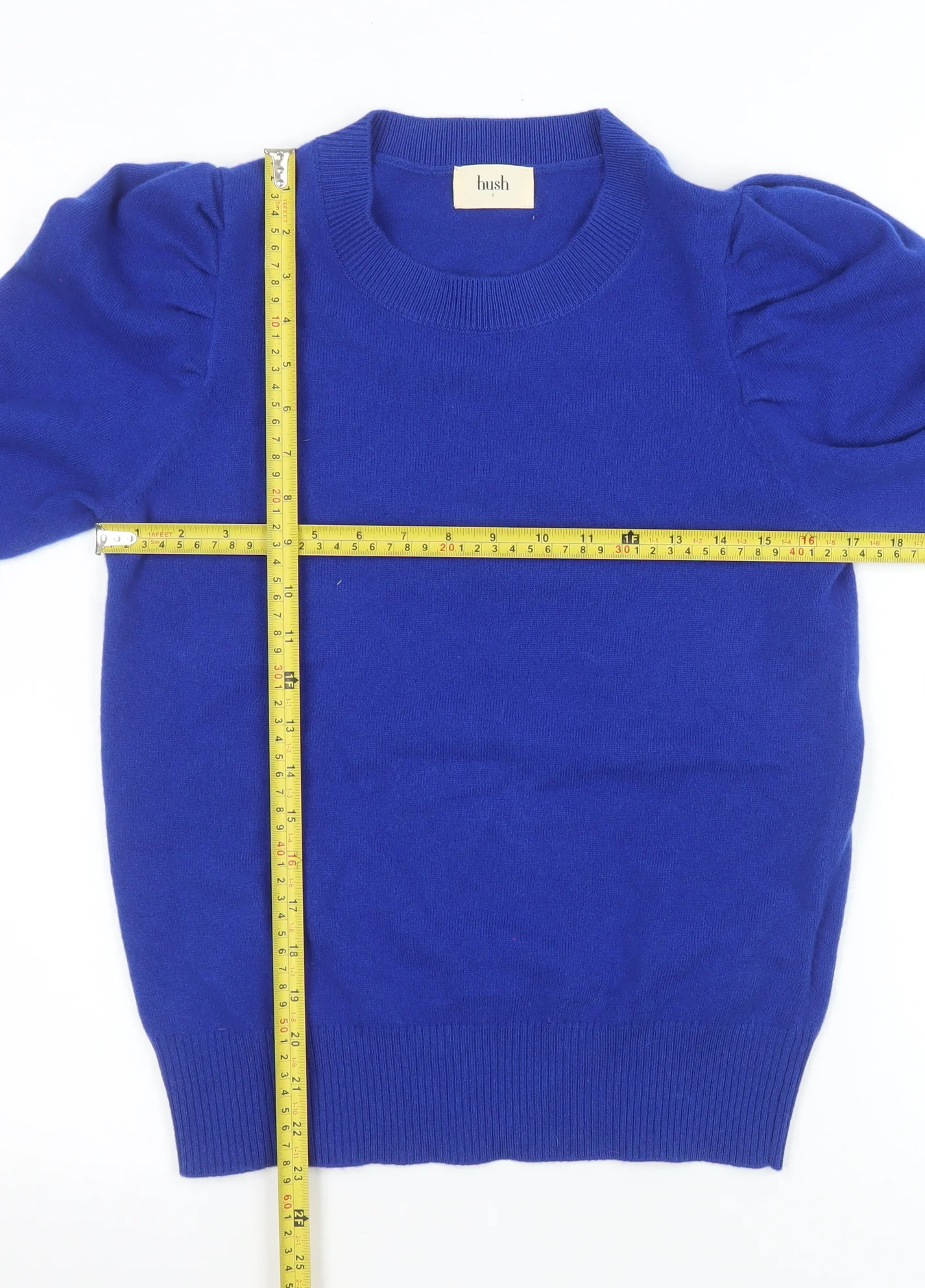 Hush Women's Blue Wool Crew Neck Puff Sleeve Jumper Size S - Image 2