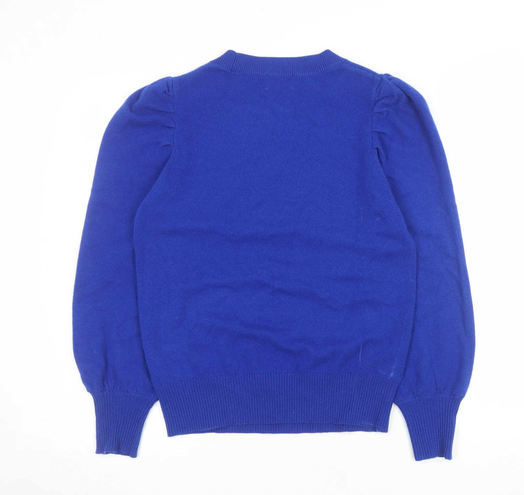 Hush Women's Blue Wool Crew Neck Puff Sleeve Jumper Size S - Image 3