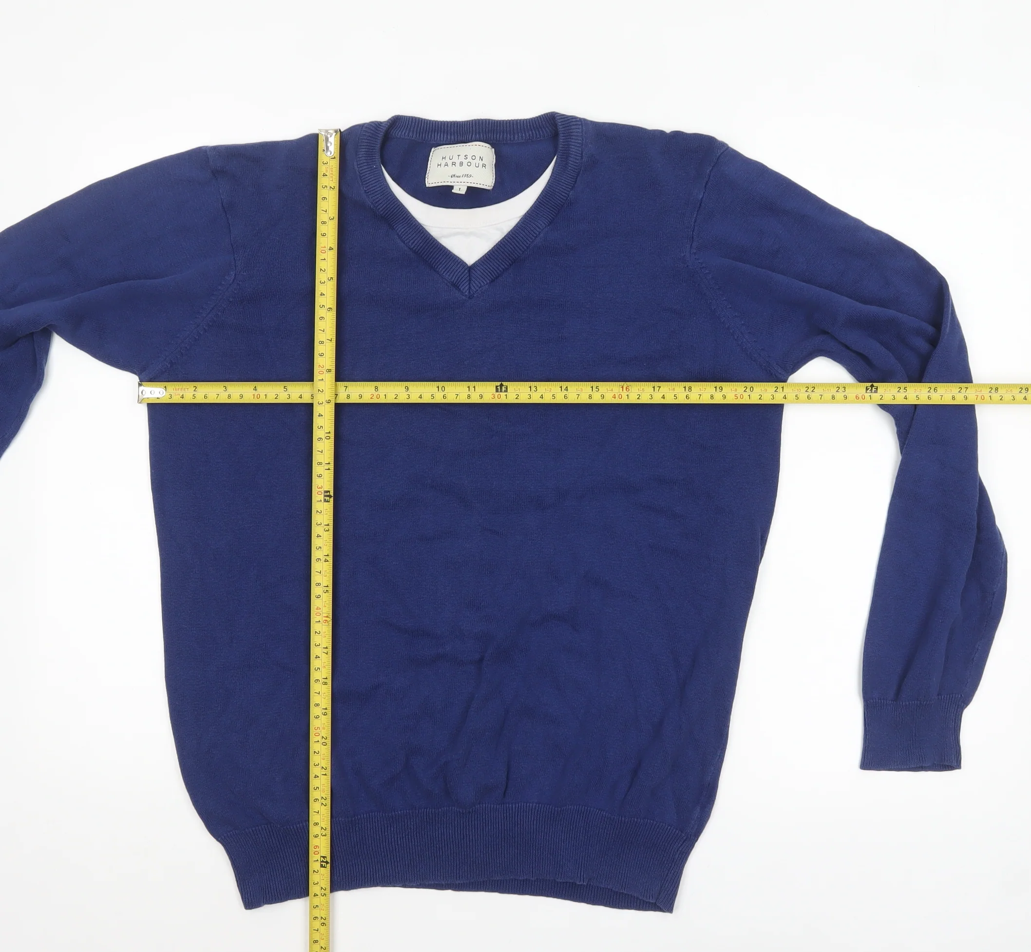 Hutson Harbour Men's Blue Cotton V-Neck Jumper Size L - Image 2