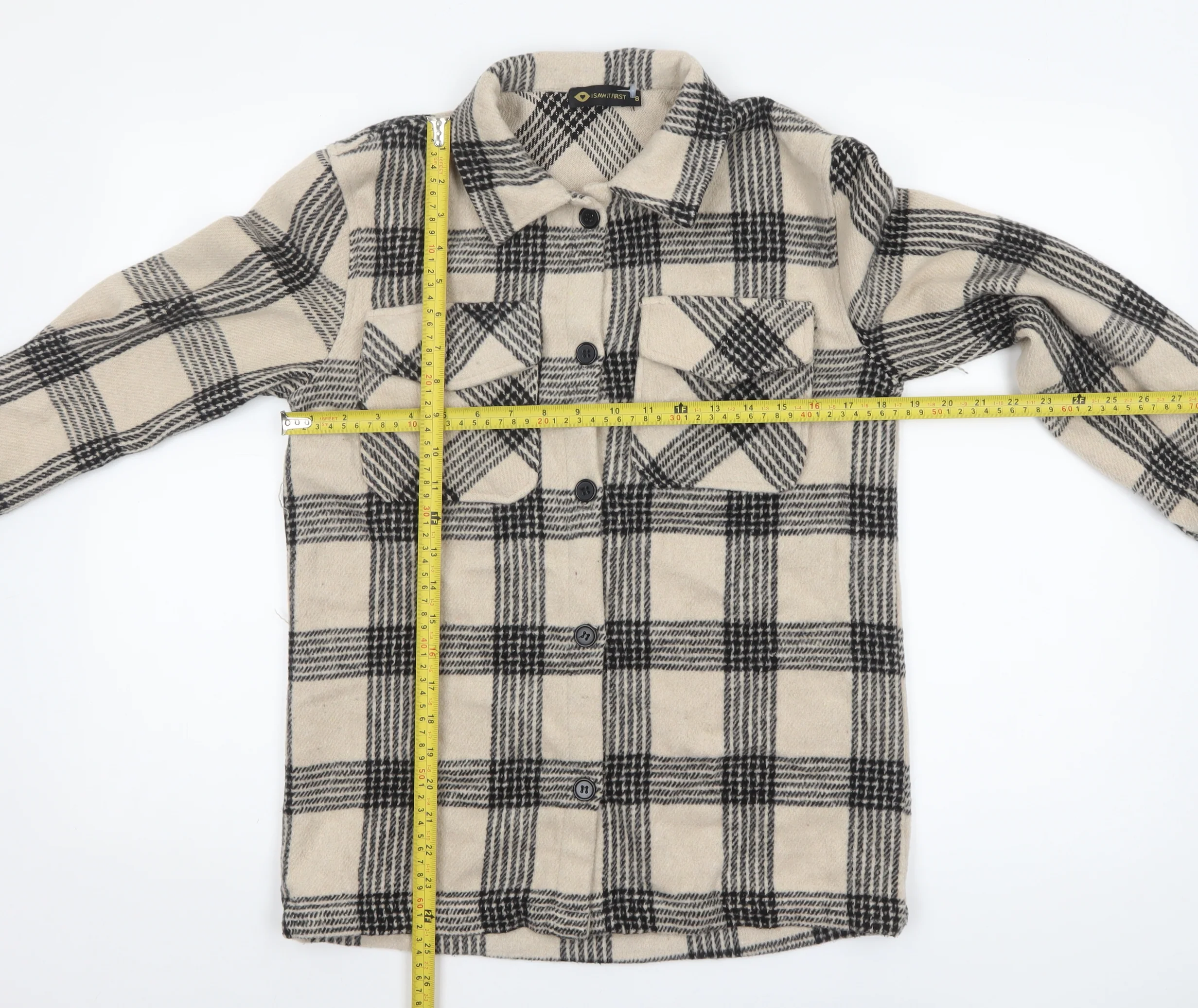 I Saw It First Women’s Beige Check Shacket Jacket Size 8 - Image 2