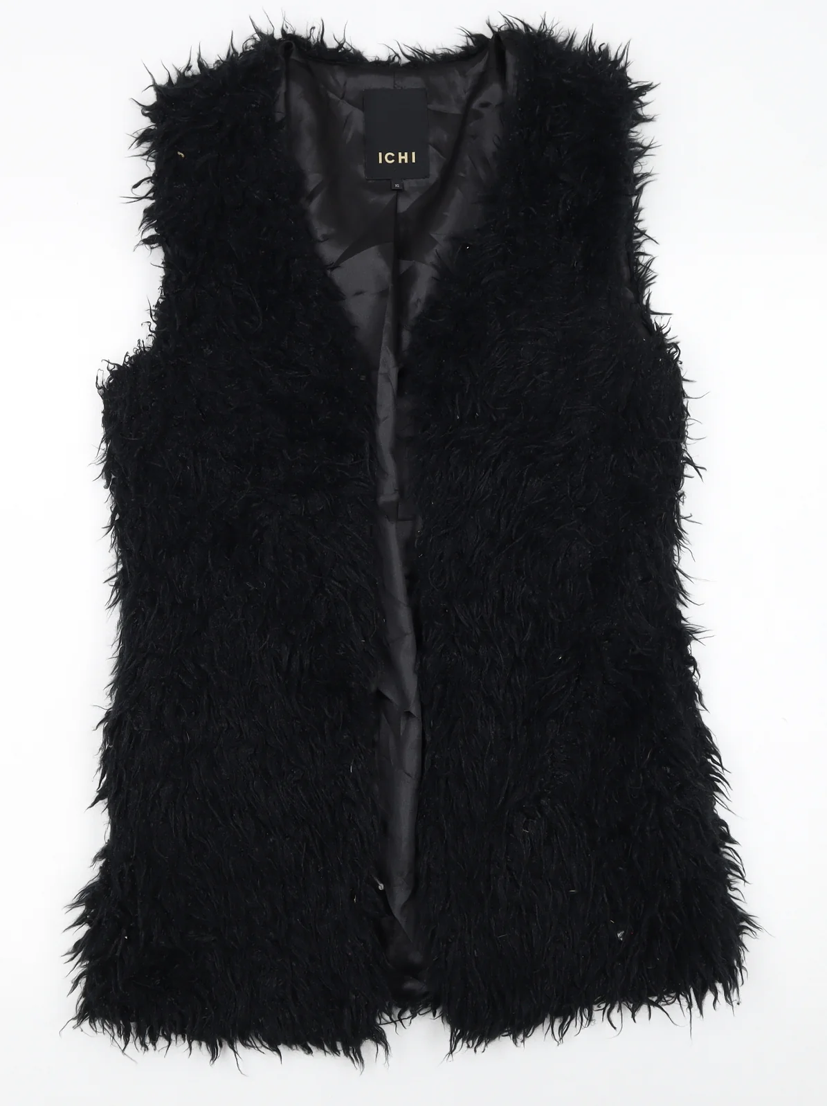 ICHI Women's Black Faux Fur Sleeveless Waistcoat XS