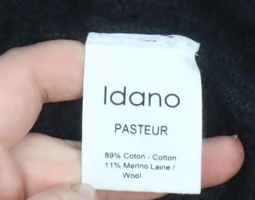 Idano Womens Black Open-Knit Cotton Merino Crew Neck Jumper S - Image 5