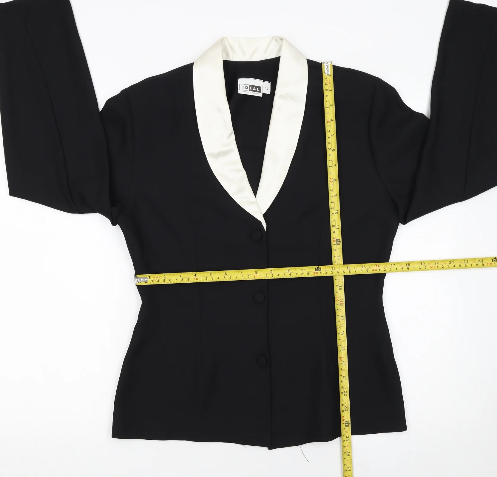 Ideal Women's Black Tuxedo Style Shawl Collar Suit Jacket Size 14 - Image 2