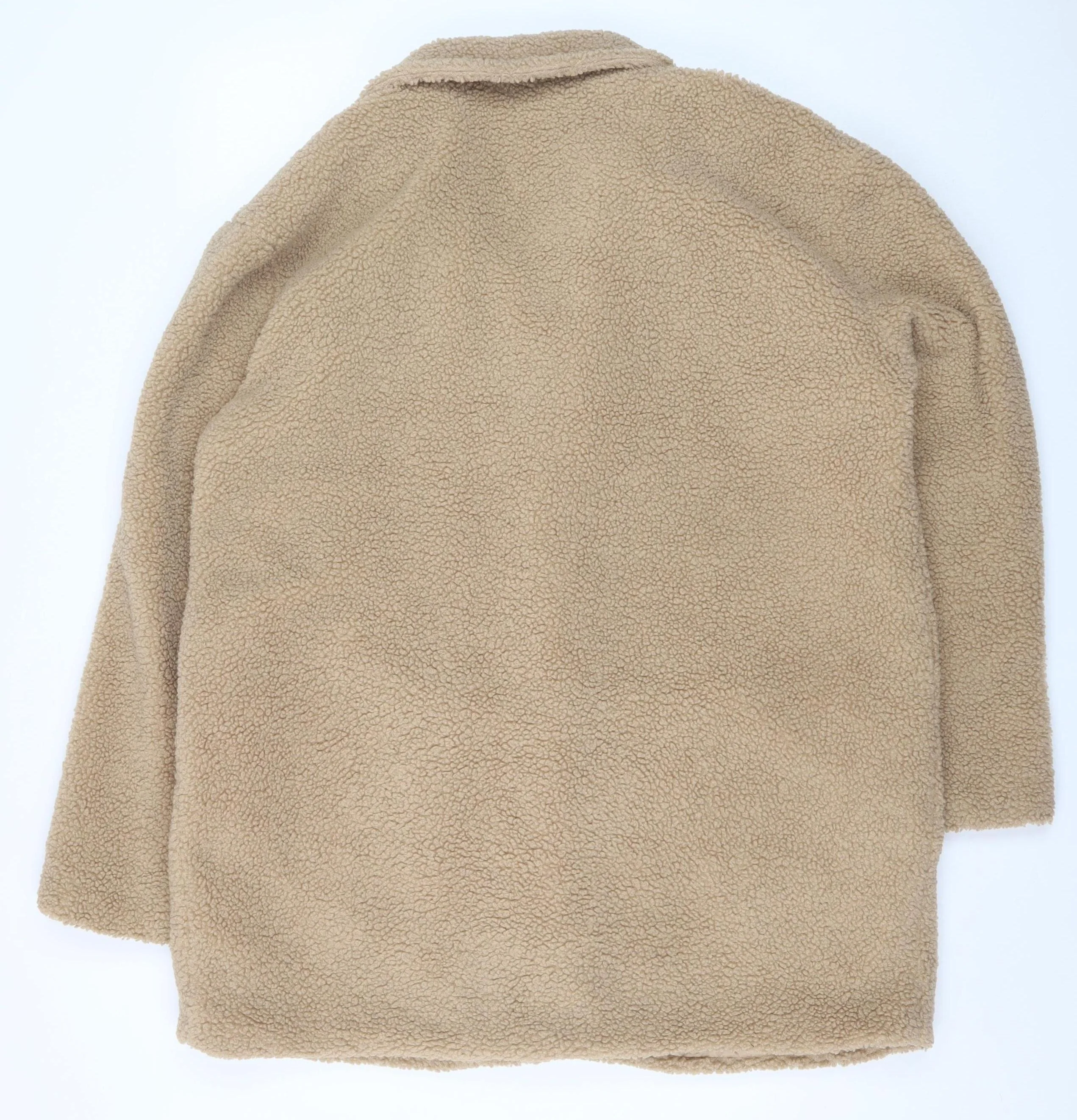 In The Style Women Beige Faux Fur Teddy Coat Size 14 Button Up Lined - Image 3