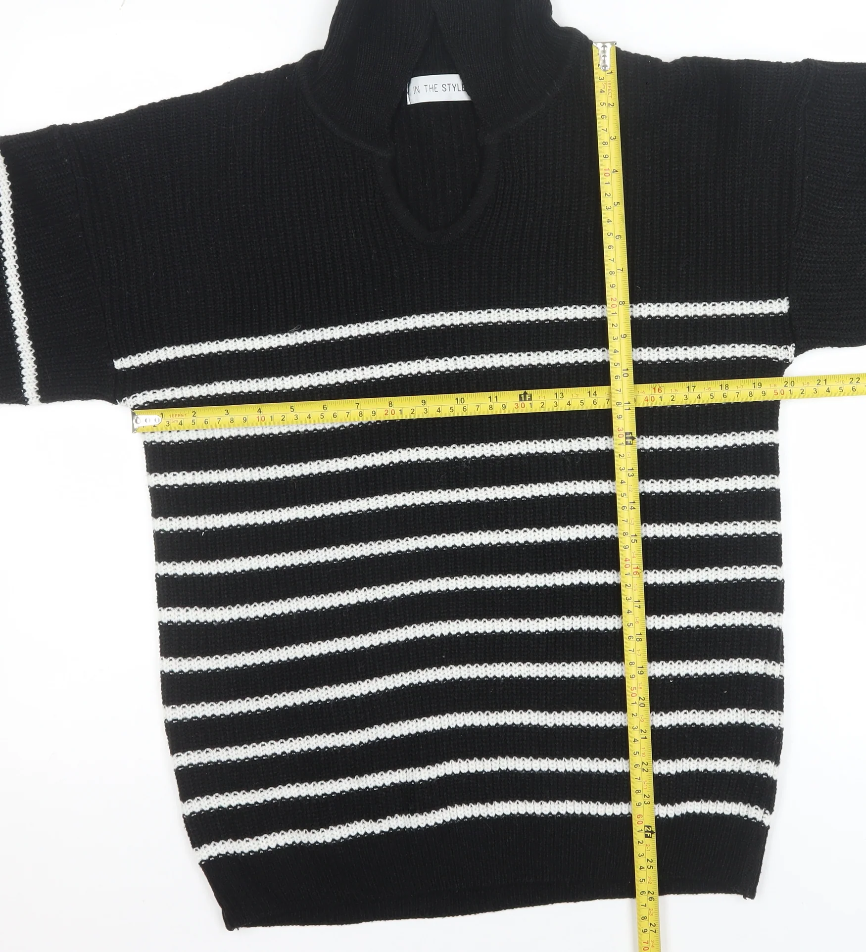 In The Style Womens Black Striped Collared Pullover Jumper Size 10/12 - Image 2
