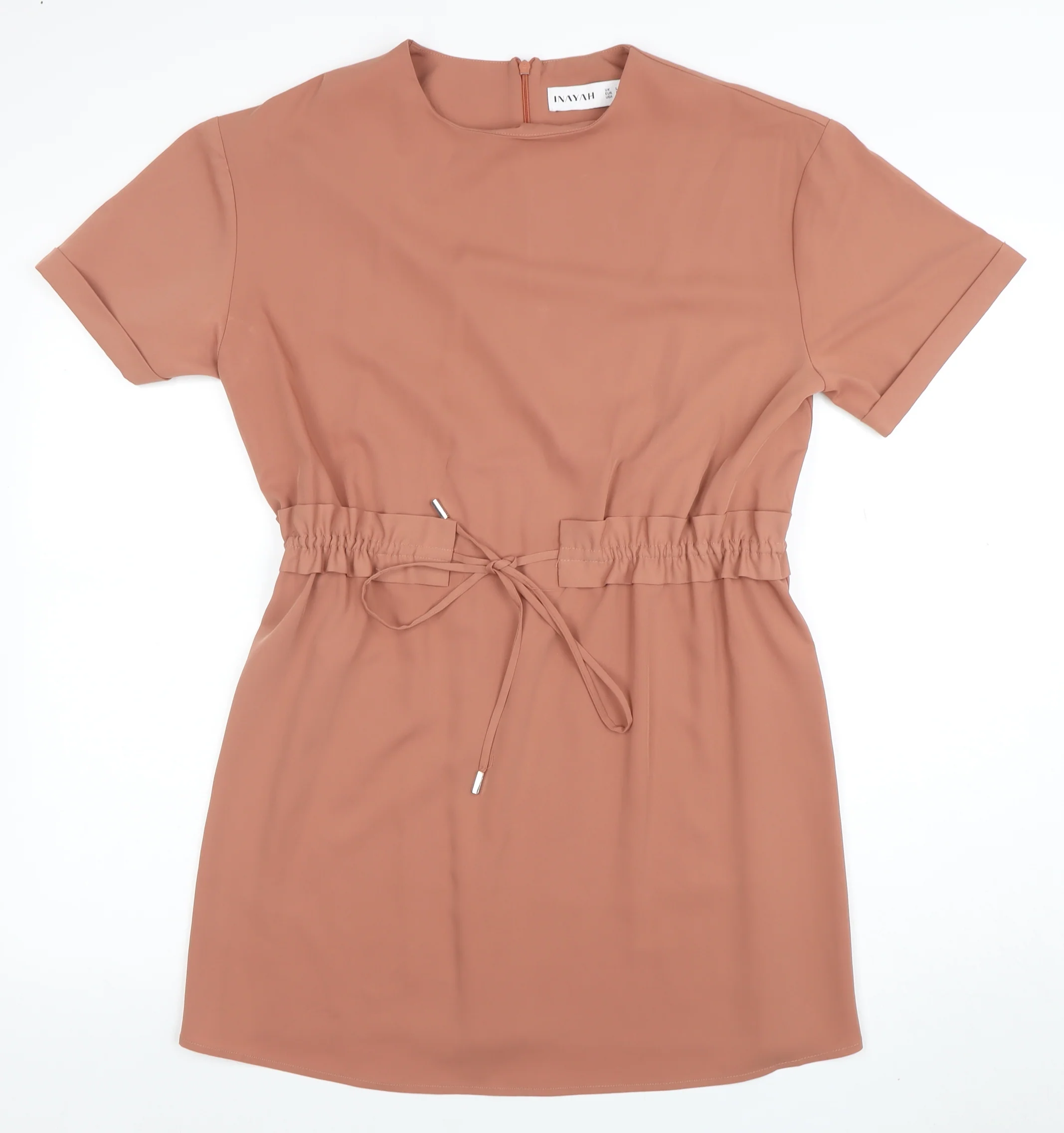 INAYAH Women Brown Short Sleeve Shift Dress L