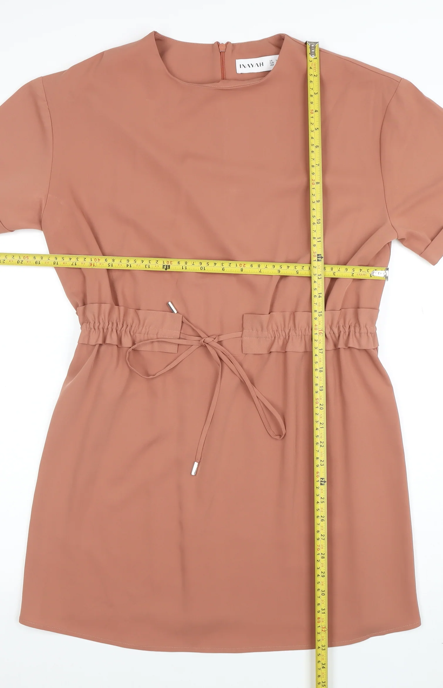 INAYAH Women Brown Short Sleeve Shift Dress L - Image 2