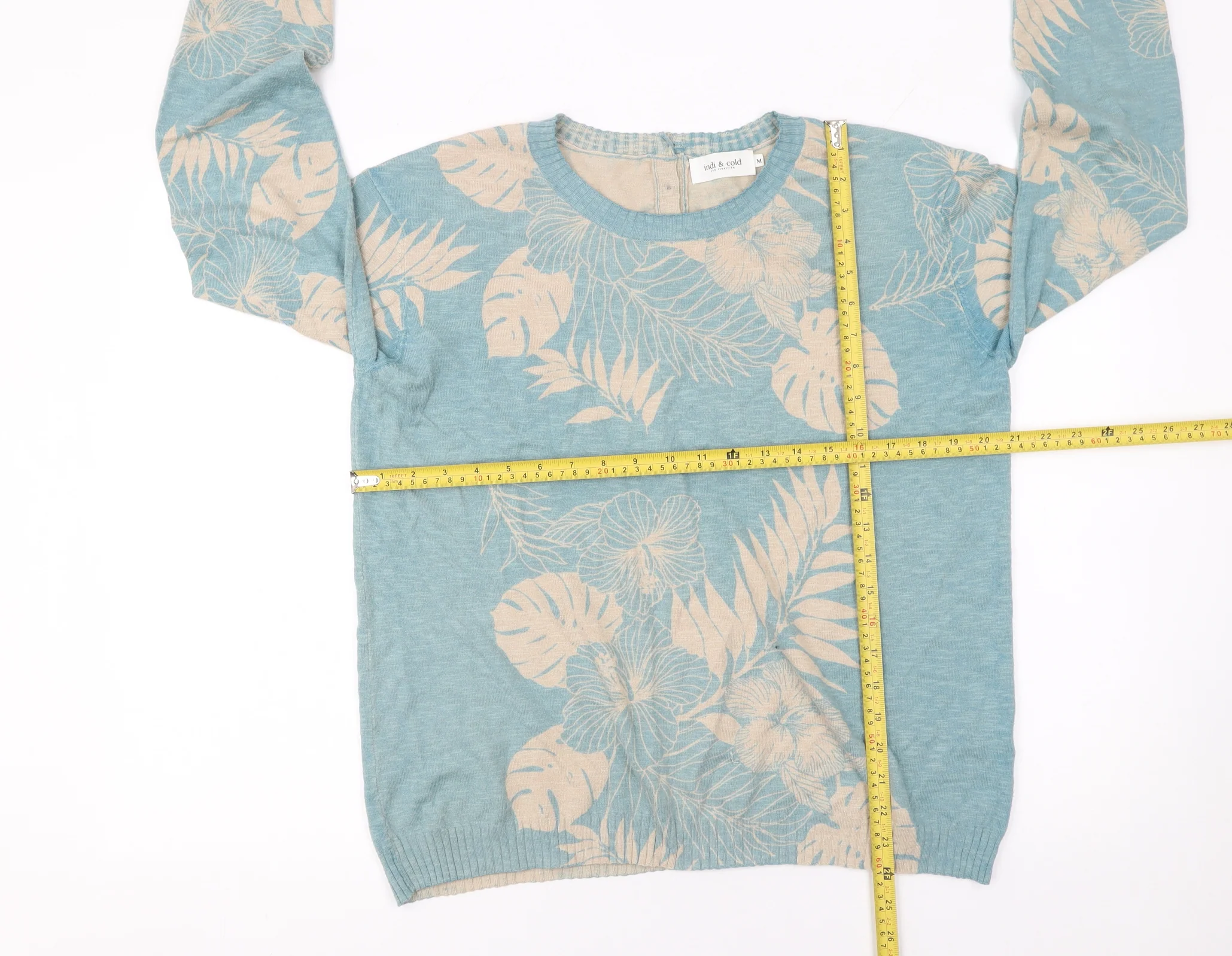 Indi & Cold Women's Blue Floral Lightweight Pullover Jumper Size M - Image 2