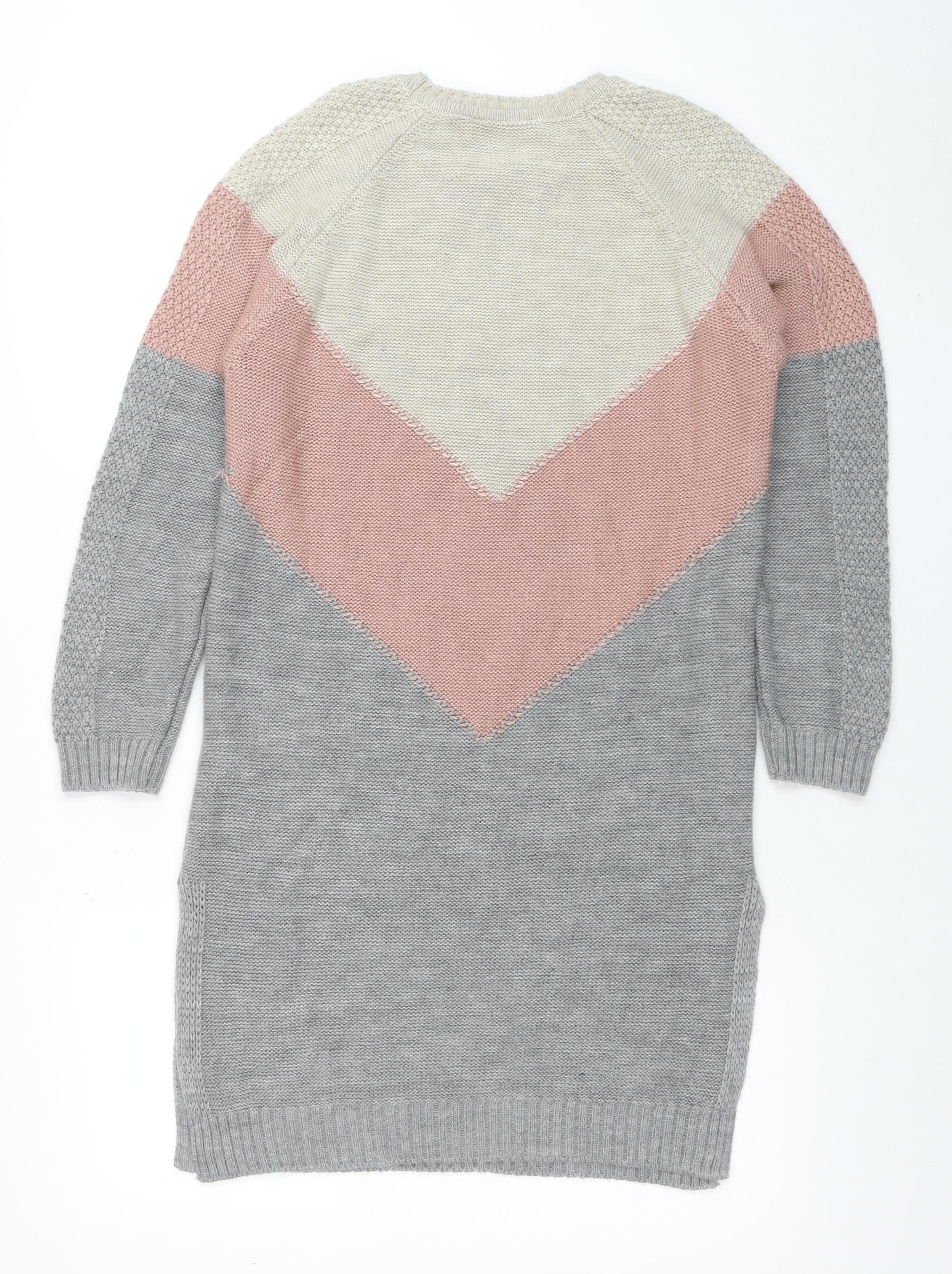 Insiarah Women's Grey Pink Colourblock Knit Jumper Dress Size S Long Sleeve - Image 3