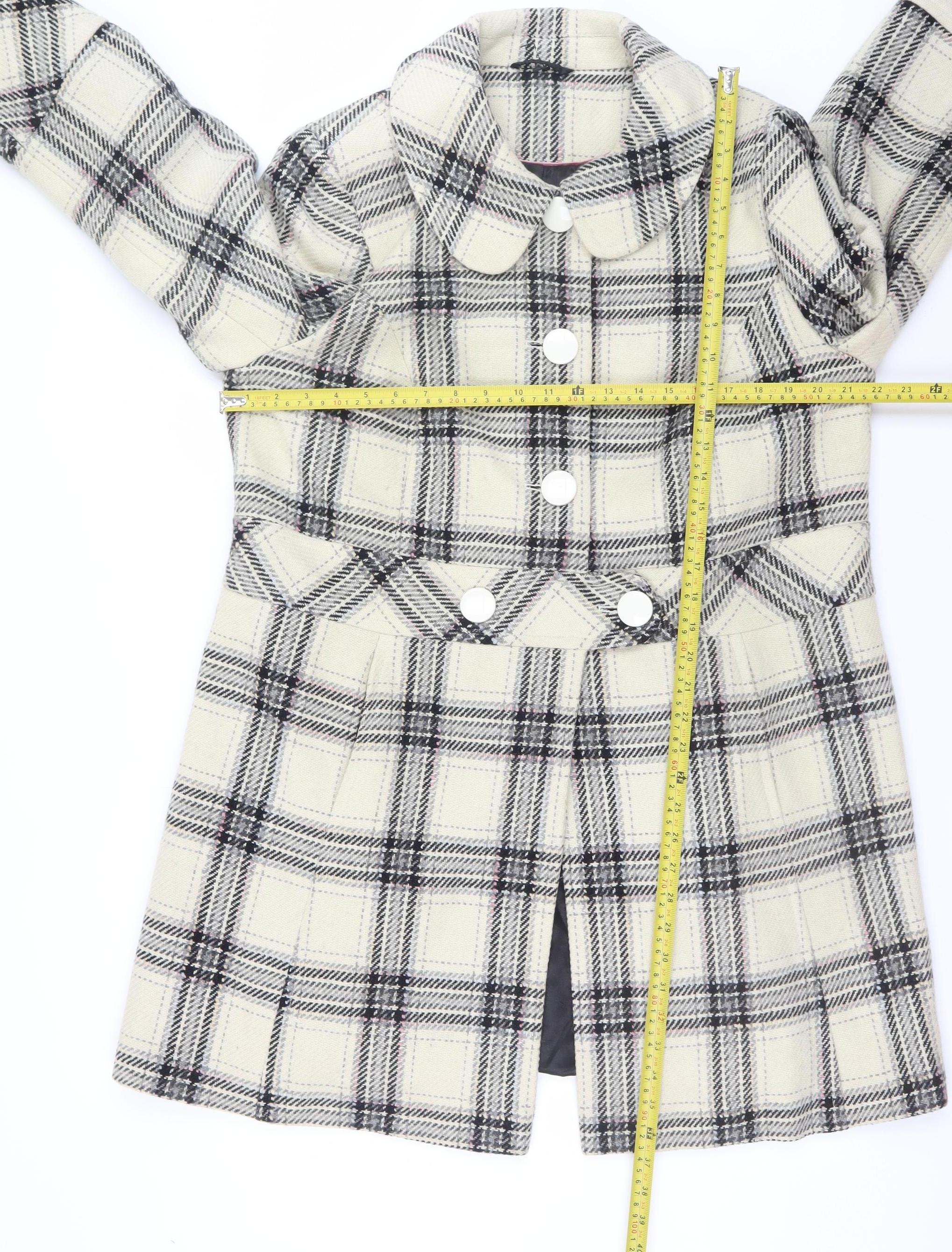 Inspire Womens Beige Checked Wool Blend Coat UK 18 Long Sleeve Buttoned Overcoat - Image 2