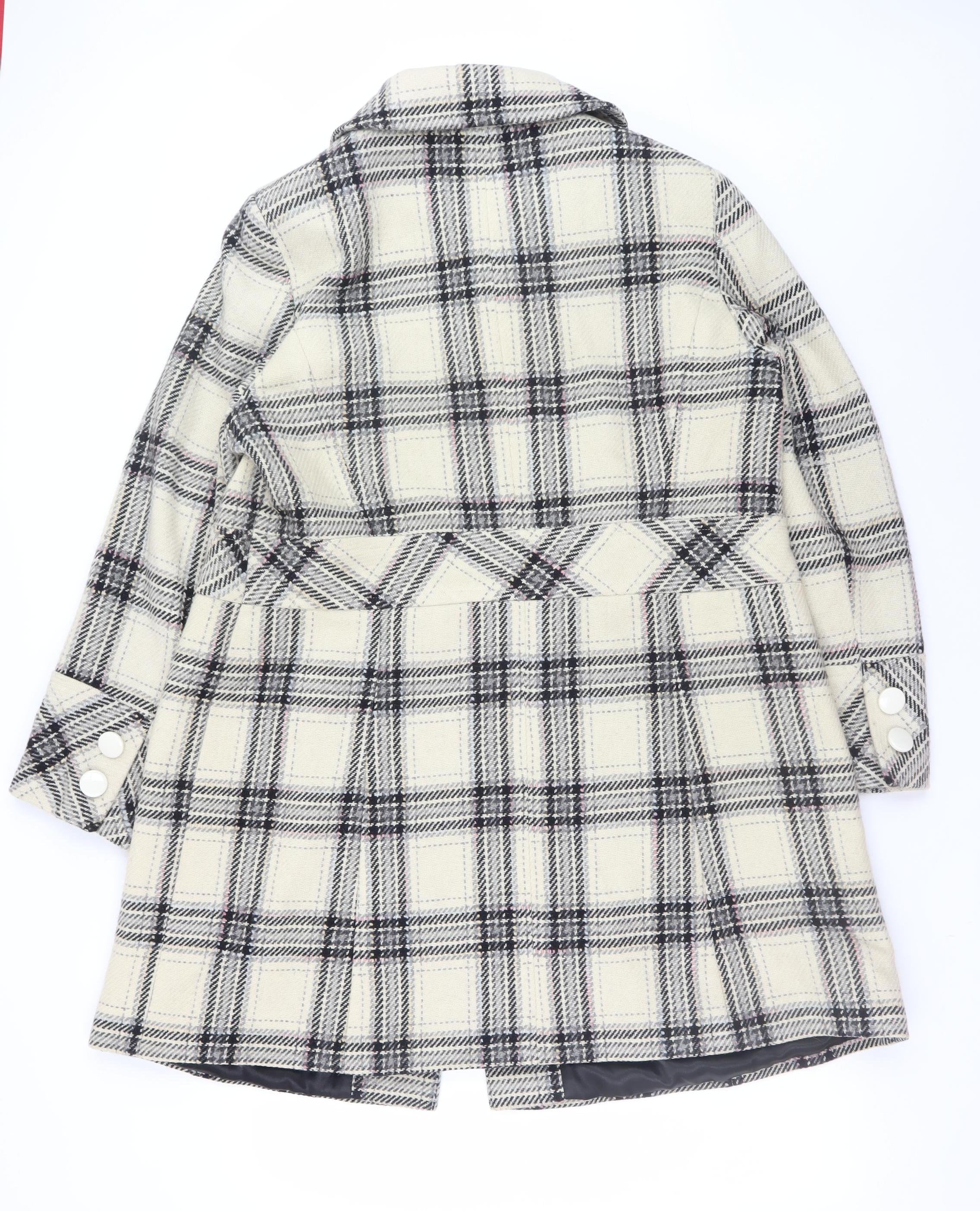 Inspire Womens Beige Checked Wool Blend Coat UK 18 Long Sleeve Buttoned Overcoat - Image 3