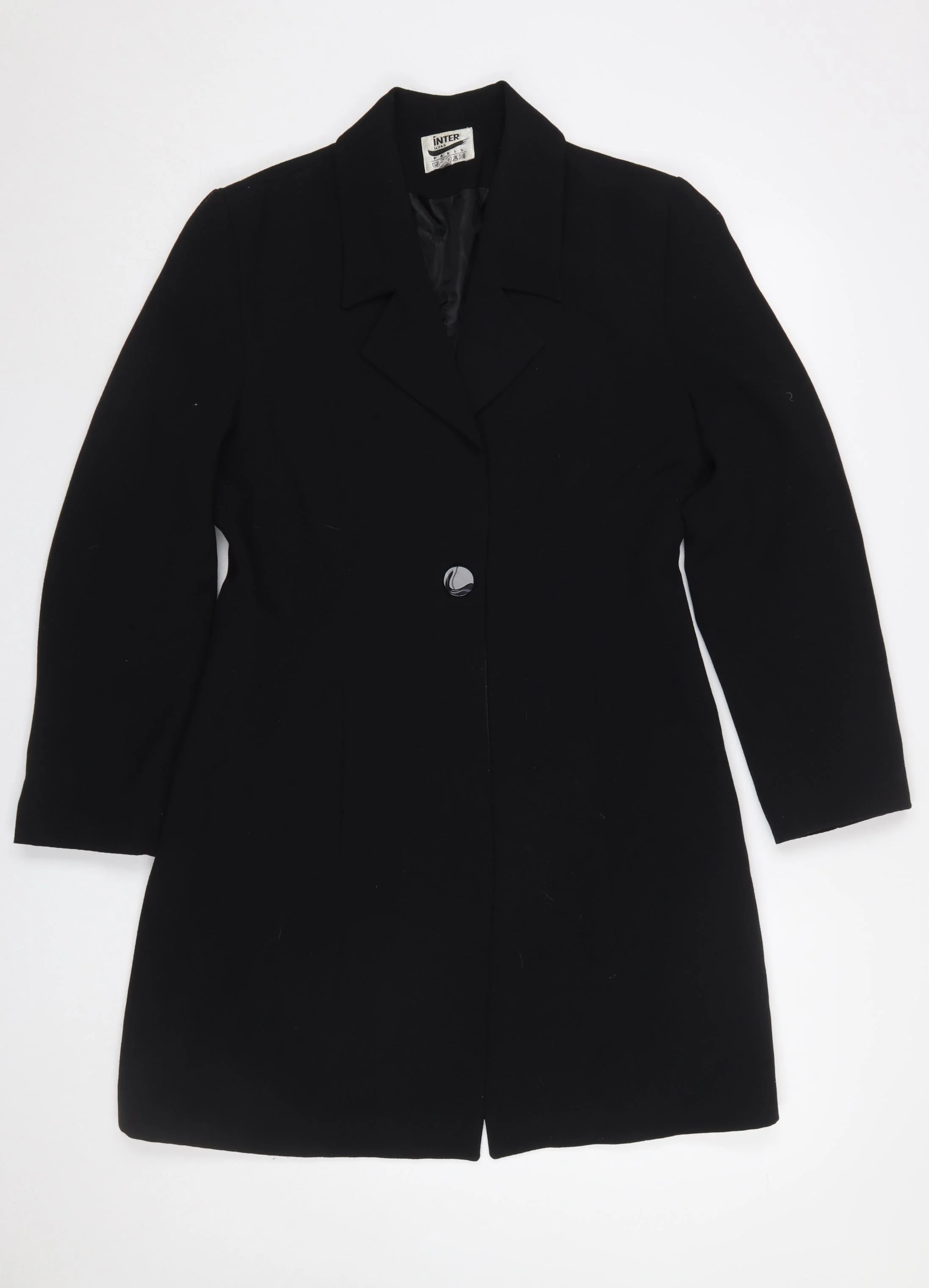 Inter Ilyas Paris Women's Black Wool Long Overcoat Size 14
