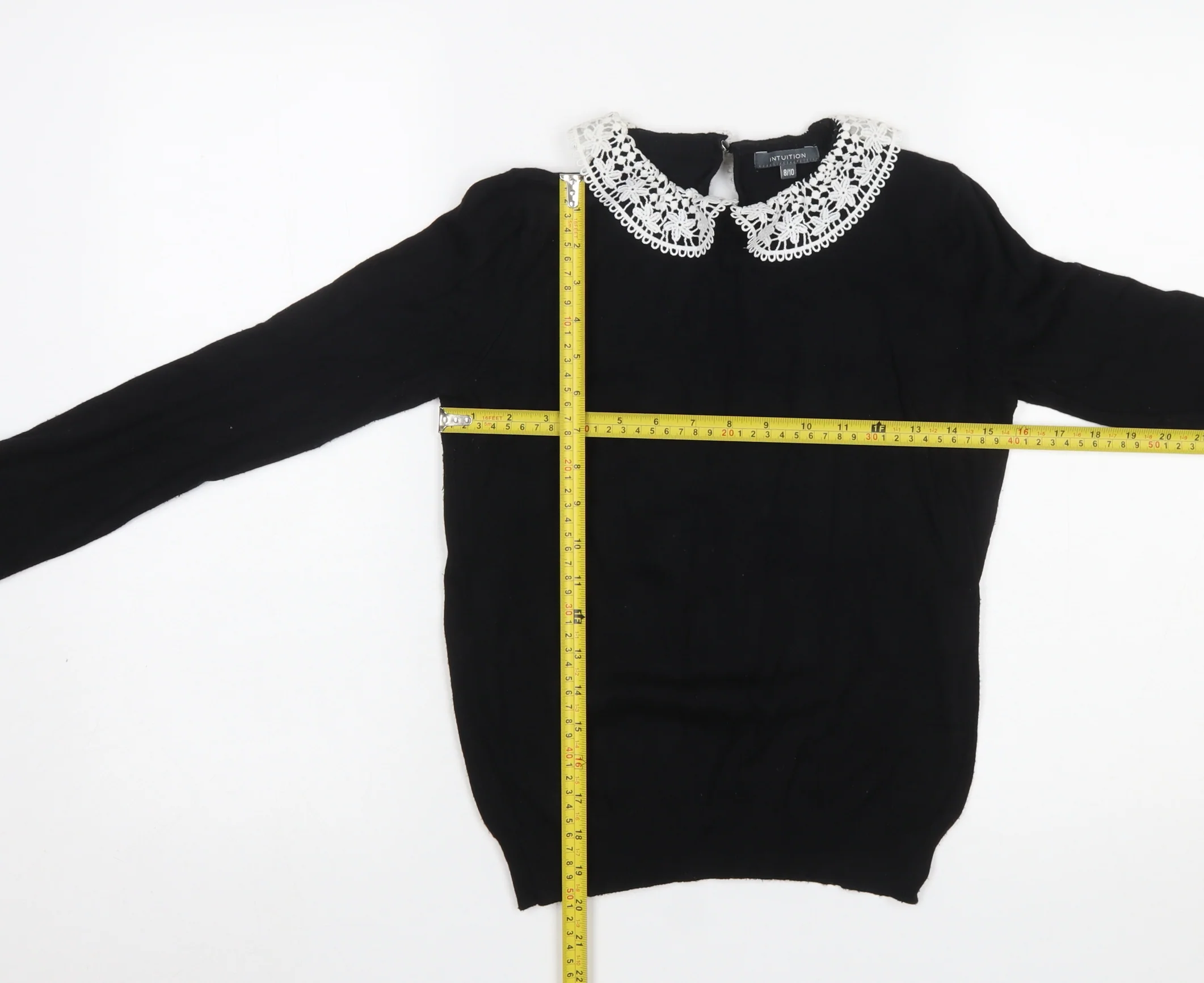 Intuition Women's Black Collared Knit Pullover Jumper Size 8 - Image 2