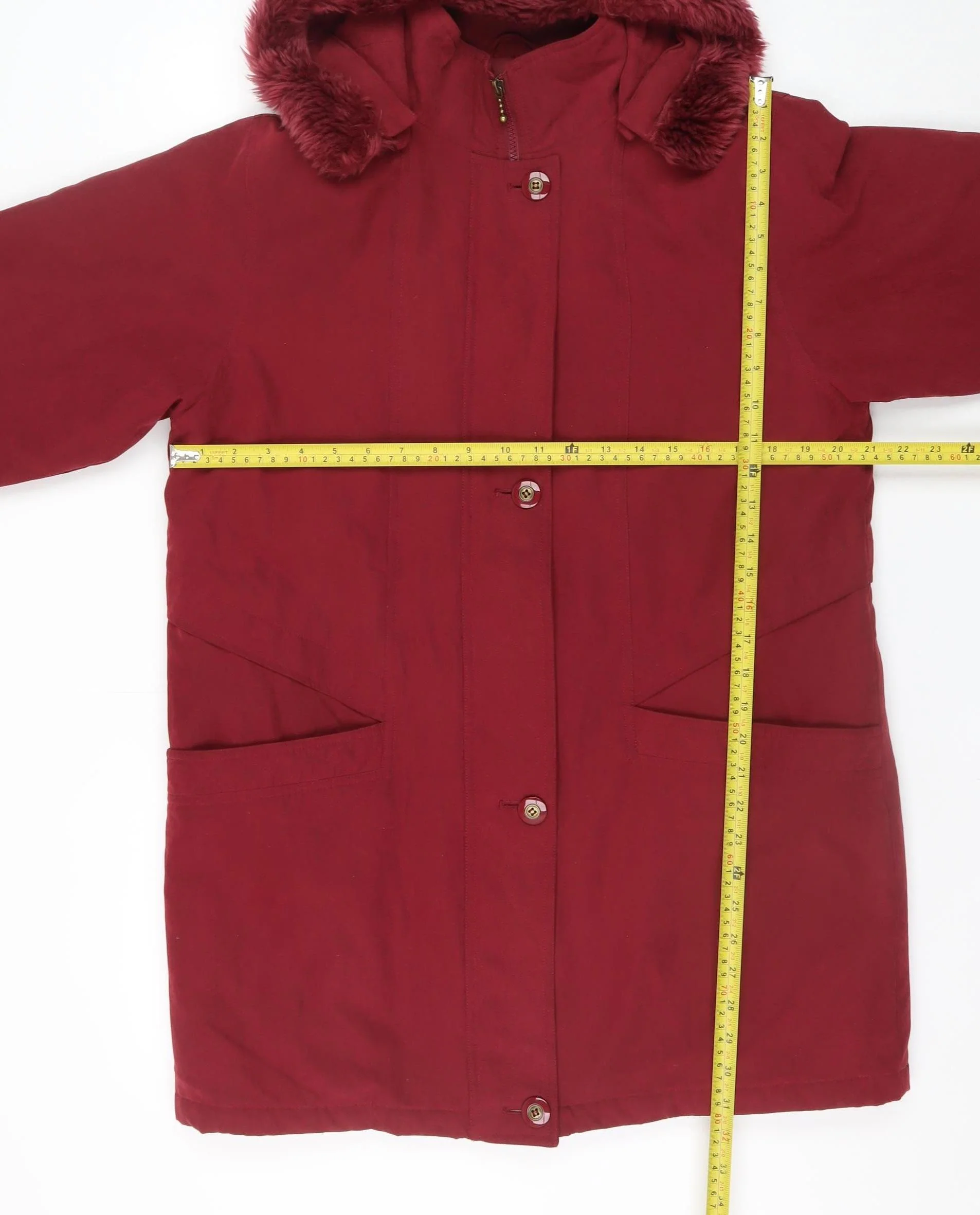 Isabelle Women Red Faux Fur Hooded Long Parka Coat Size S - Image 2