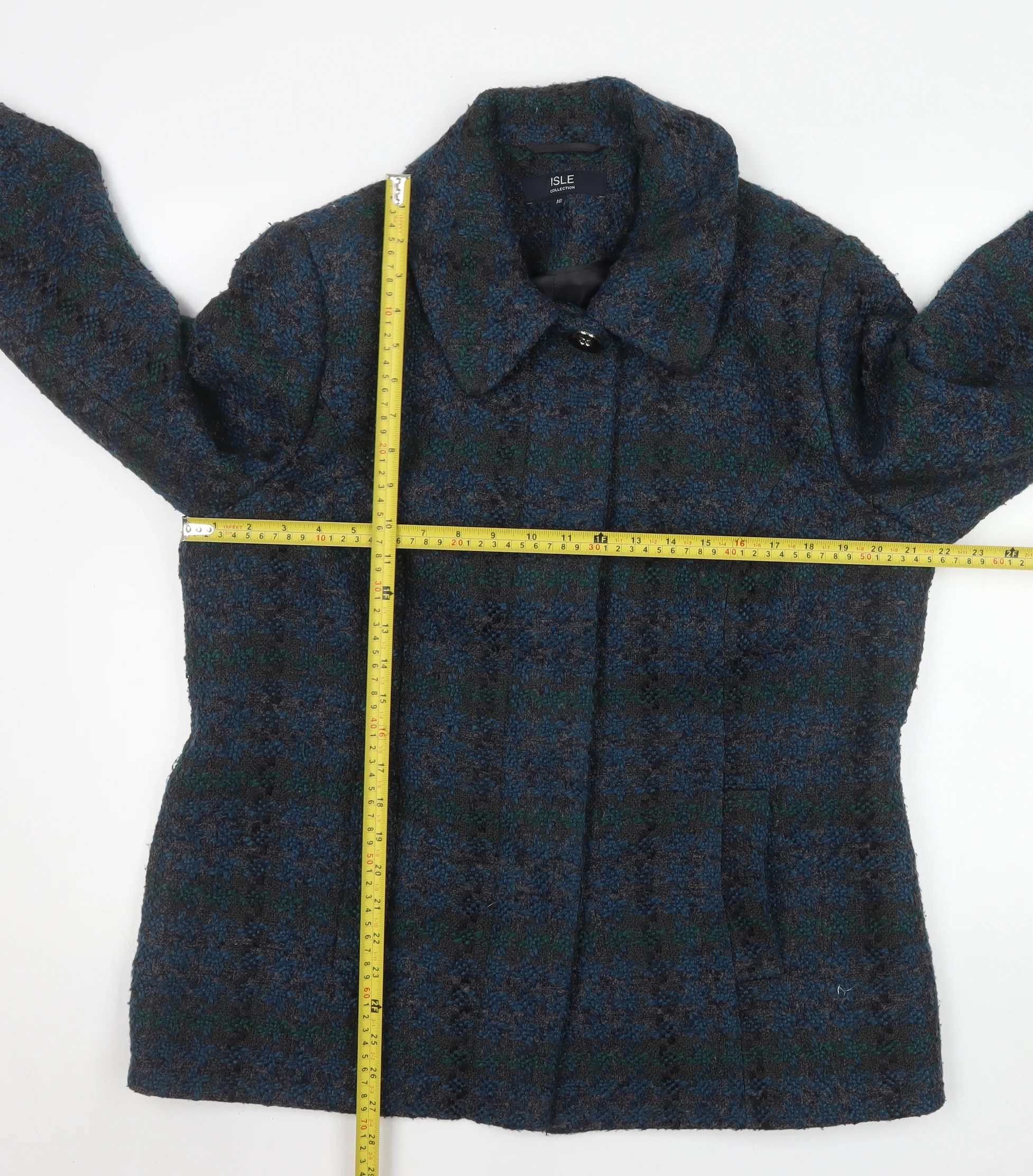 Isle Collection Women's Blue Check Wool-Blend Mid-Length Coat Size 16 - Image 2
