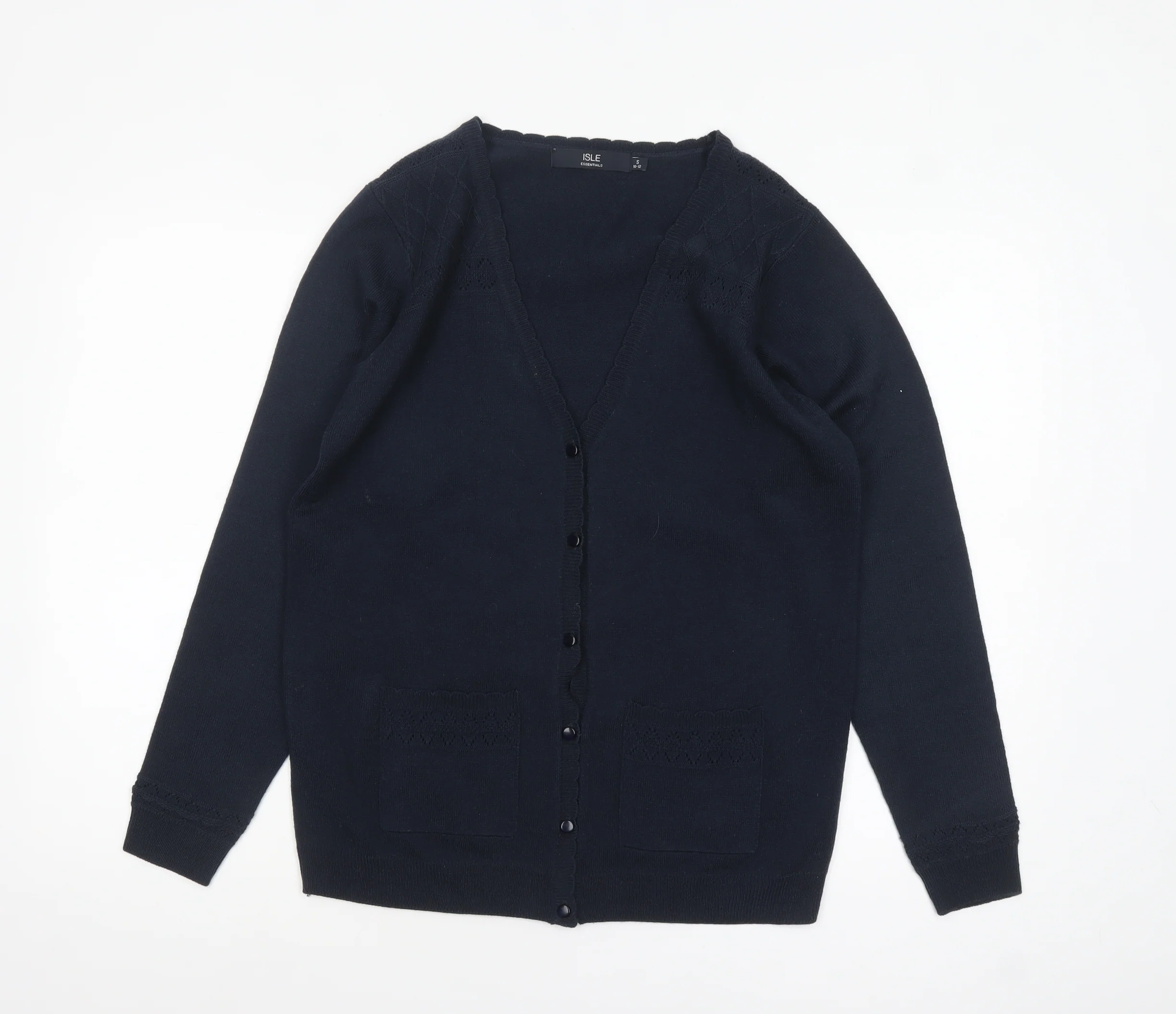 Isle Essentials Women's Black V-Neck Long Sleeve Cardigan Size S 10-12