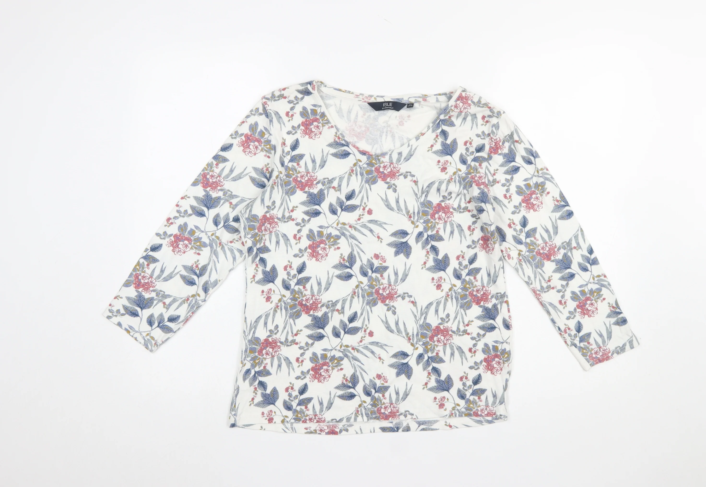 Isle Essentials Women's Multicoloured Floral Cotton 3/4 Sleeve T-Shirt Size 14-16