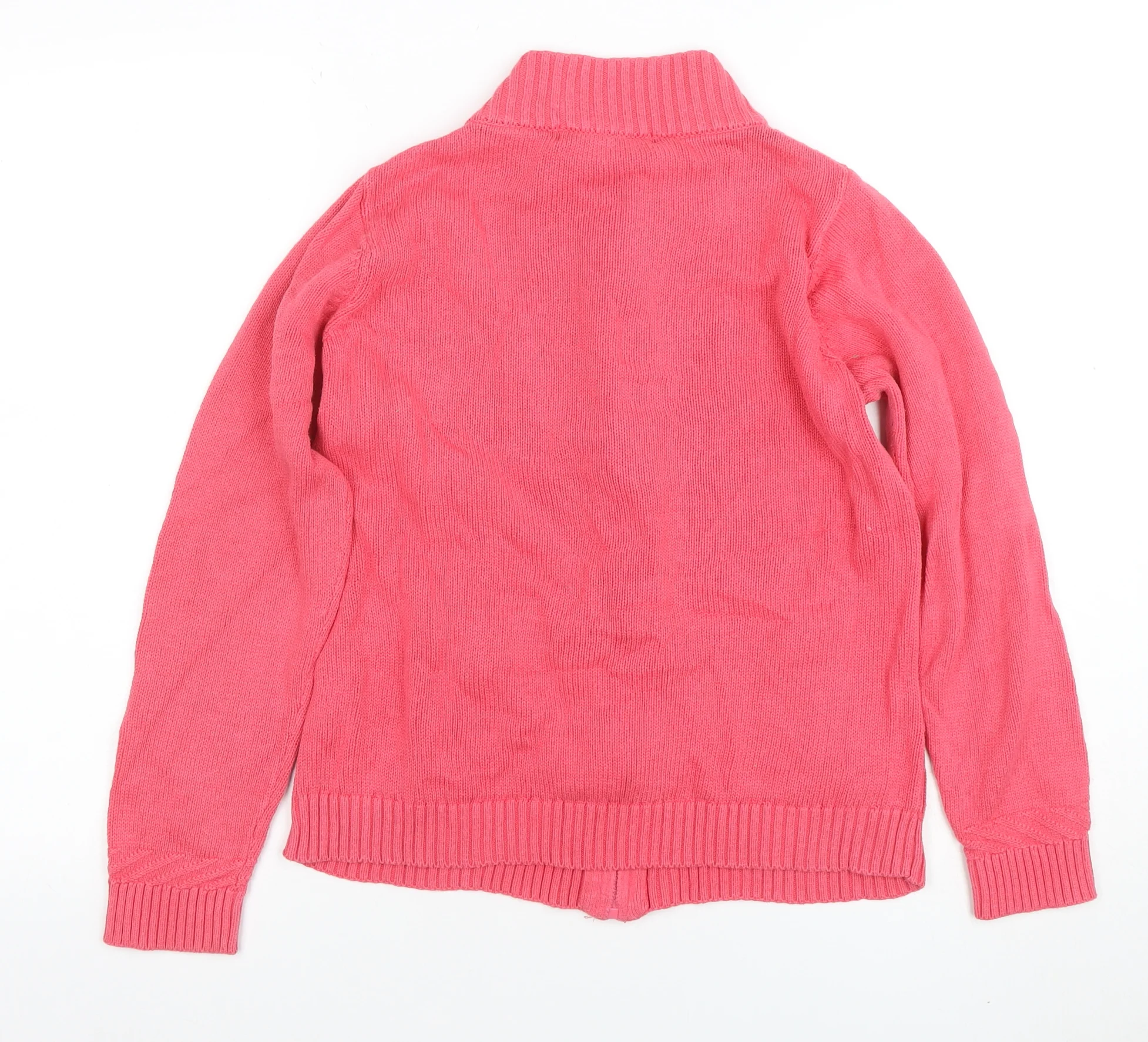 Isle Essentials Womens Pink Full Zip Cotton Cable Knit Jumper S - Image 3