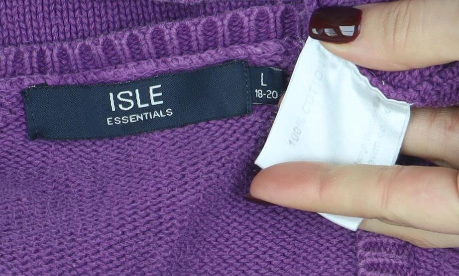 ISLE ESSENTIALS Women's Purple Cotton Crew Neck Jumper L - Image 4
