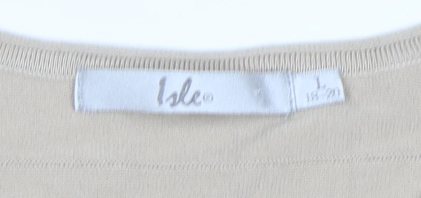 Isle Women Beige Striped Knit 3/4 Sleeve Crew Neck Top L - Image 4