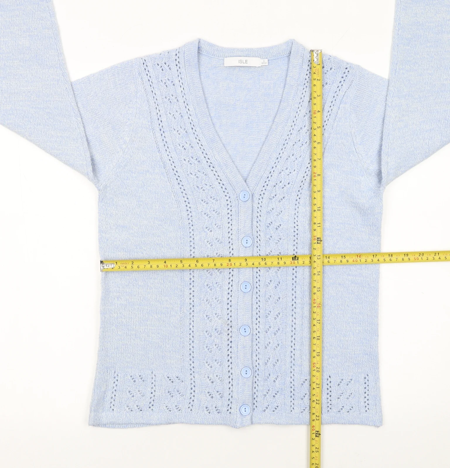 Isle Women Blue Cardigan Size 10-12 Acrylic Knit V-Neck - Image 2