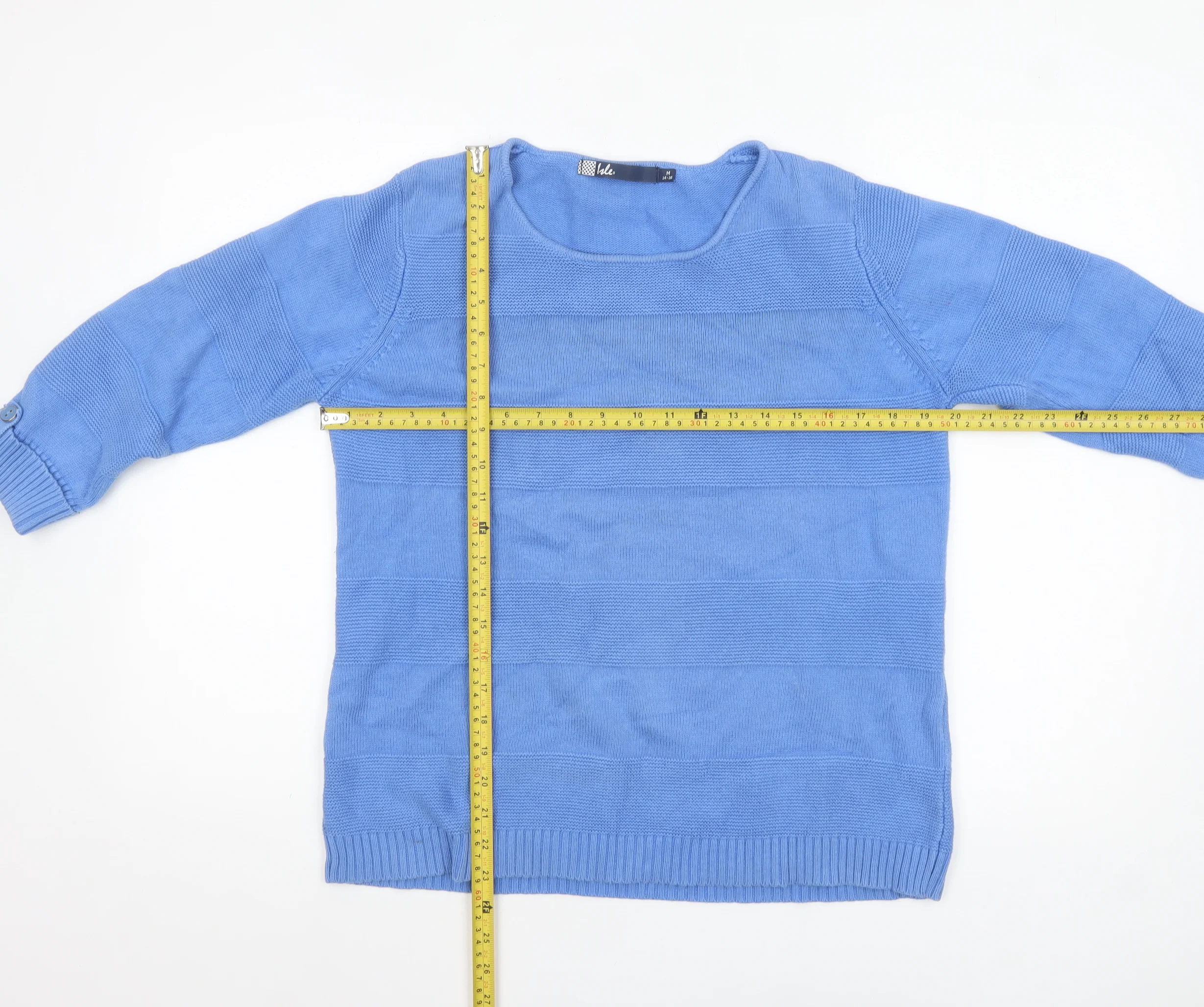 Isle Women Blue Cotton 3/4 Sleeve Pullover Jumper Size 14-16 - Image 2