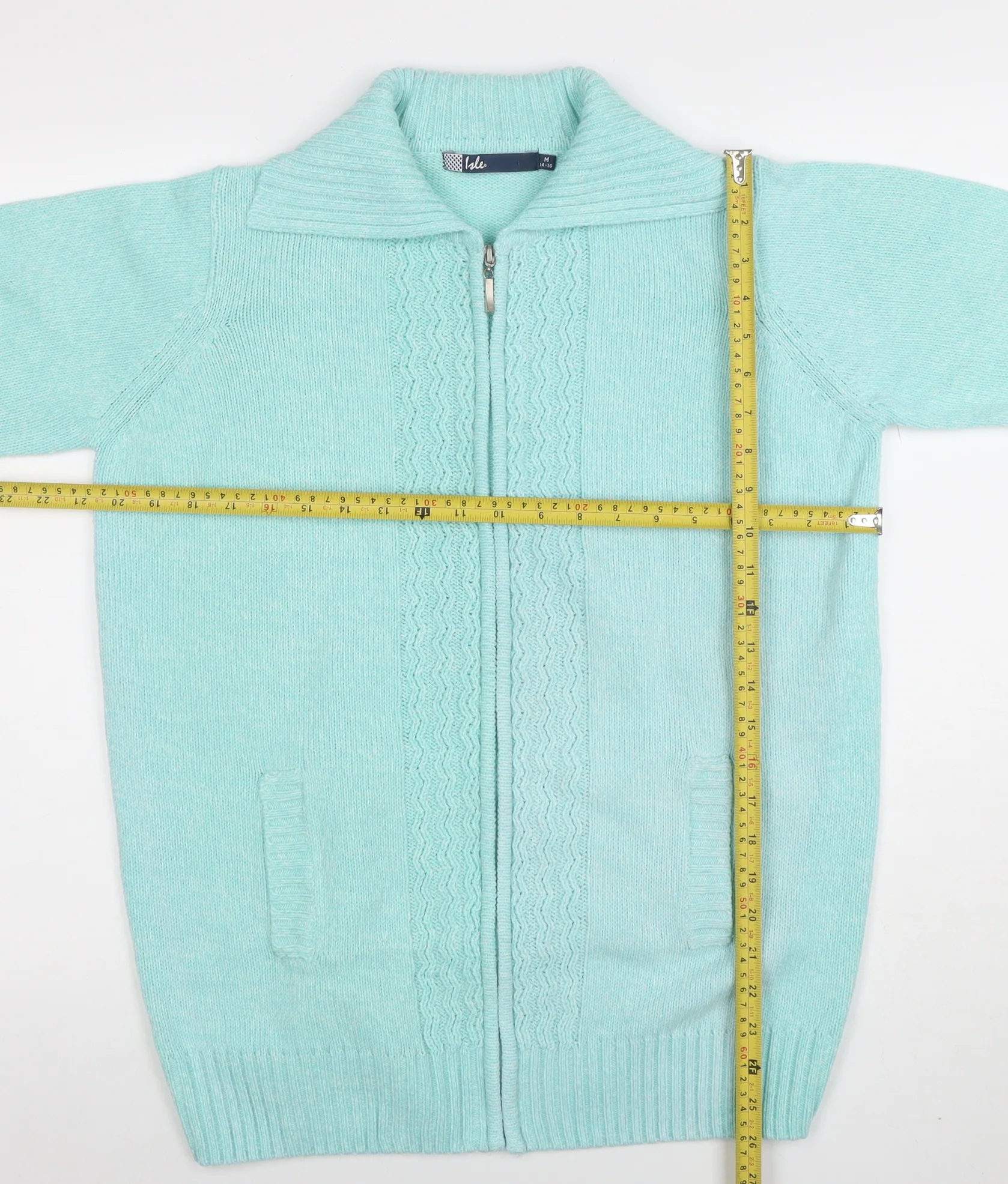 Isle Women Green M Full Zip Collared Long Sleeve Knit Jumper - Image 2