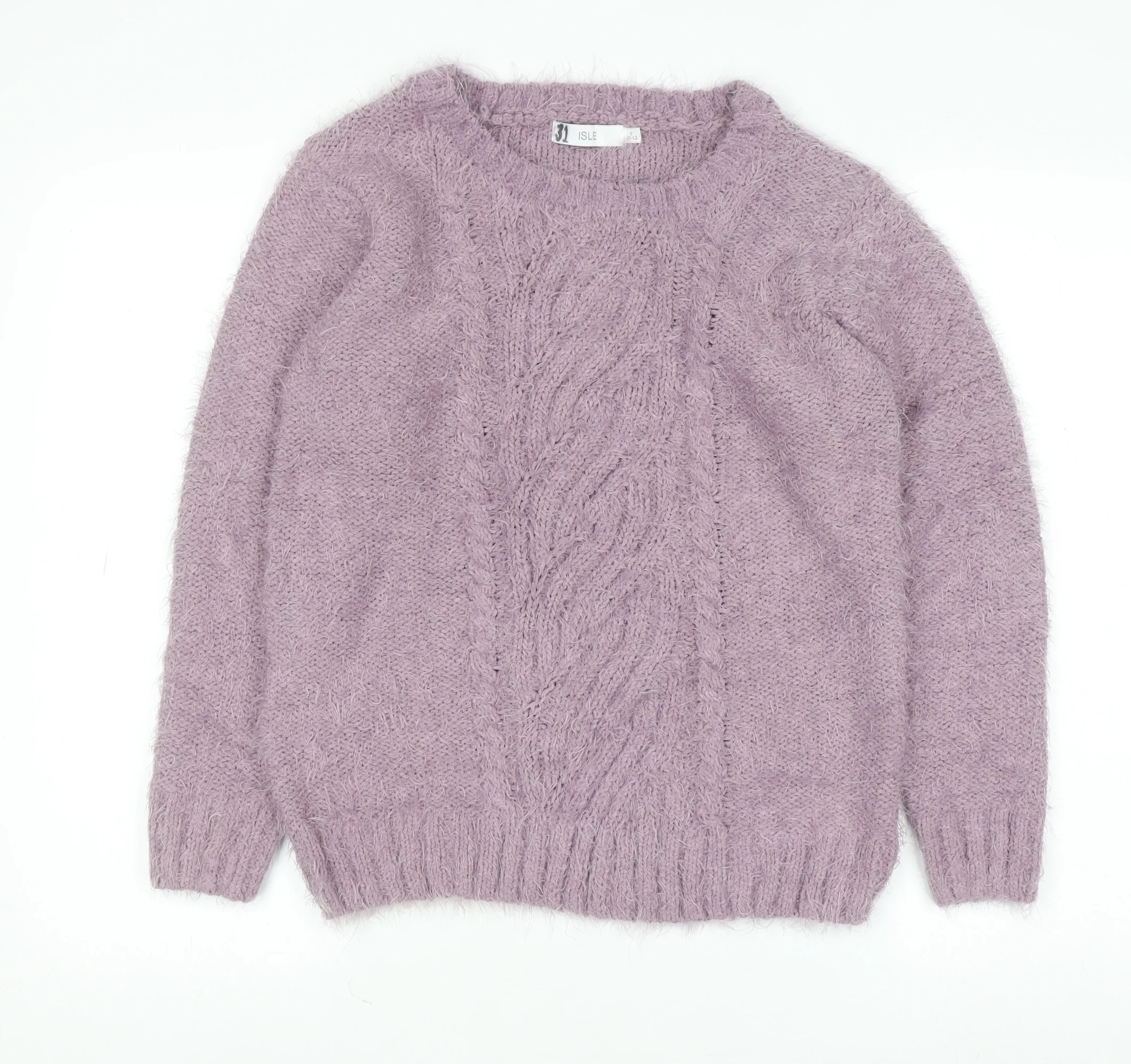 Isle Women Purple Cable Knit Pullover Jumper Size S Polyester Blend