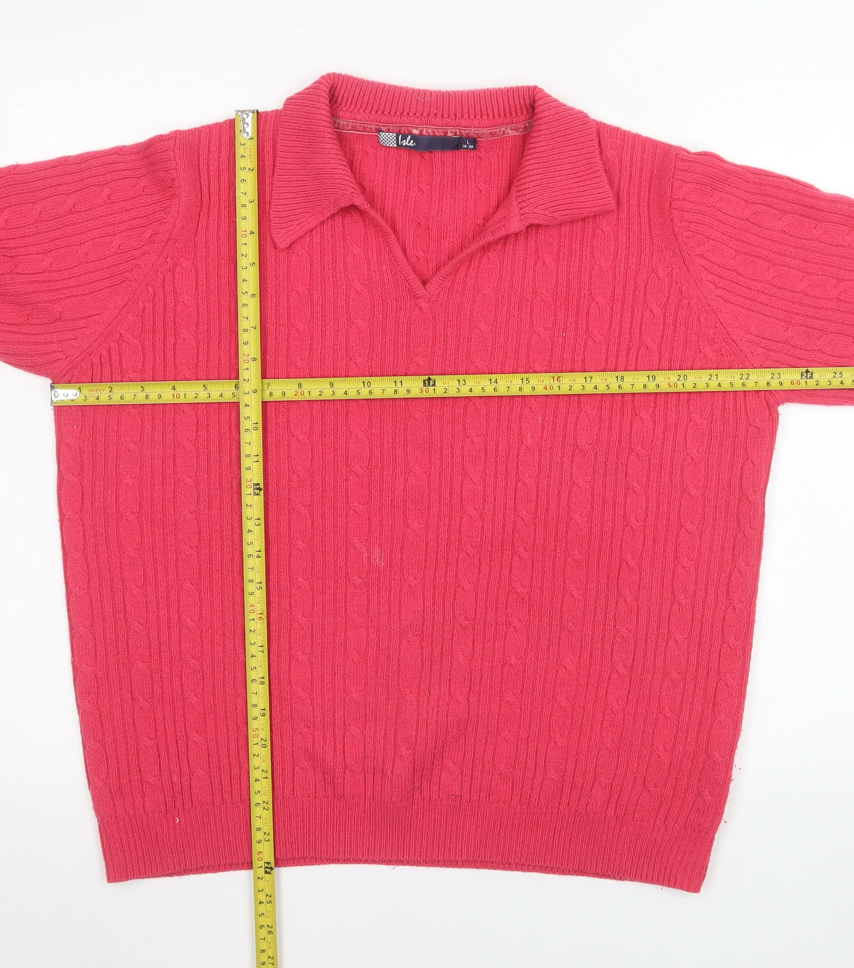 Isle Women’s Pink Collared Cable-Knit Jumper Size L 18-20 - Image 2