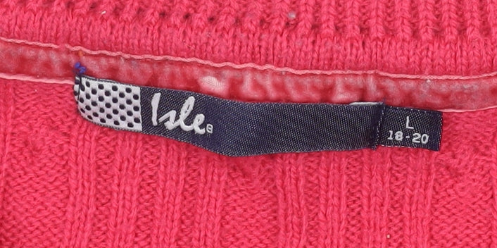 Isle Women’s Pink Collared Cable-Knit Jumper Size L 18-20 - Image 5