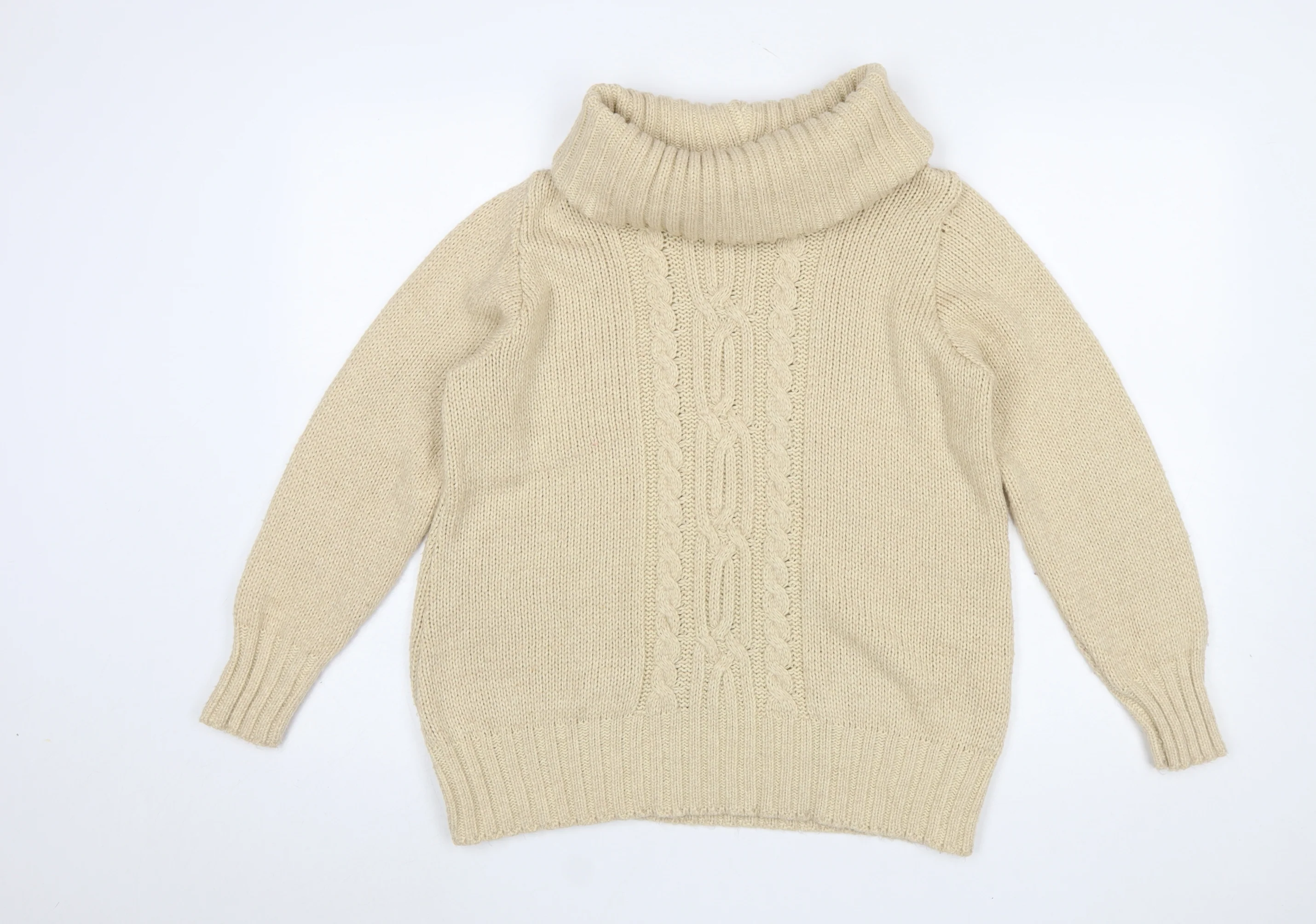 Isle Womens Beige Roll Neck Cable-Knit Jumper Size M 14-16