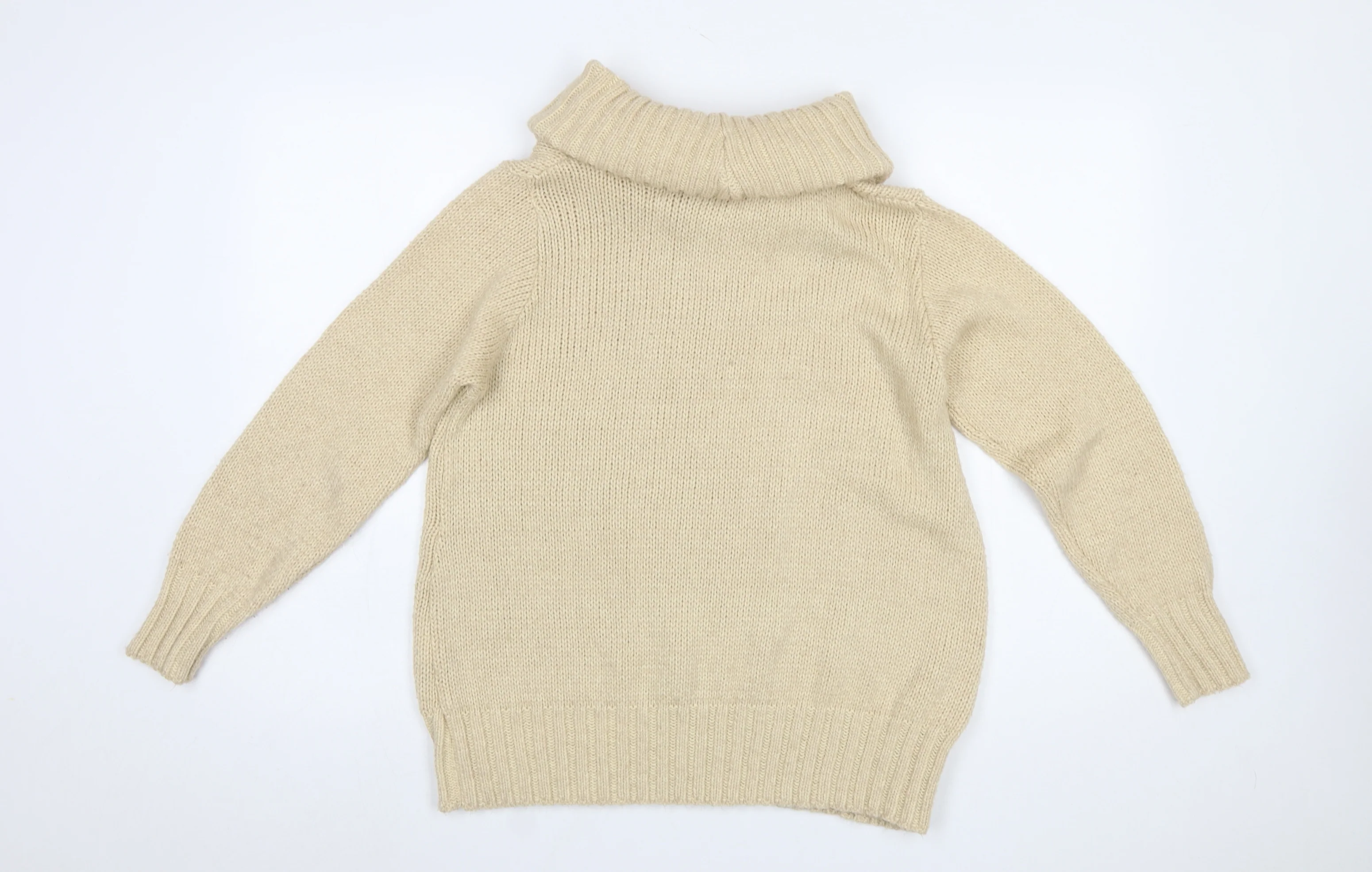 Isle Womens Beige Roll Neck Cable-Knit Jumper Size M 14-16 - Image 3
