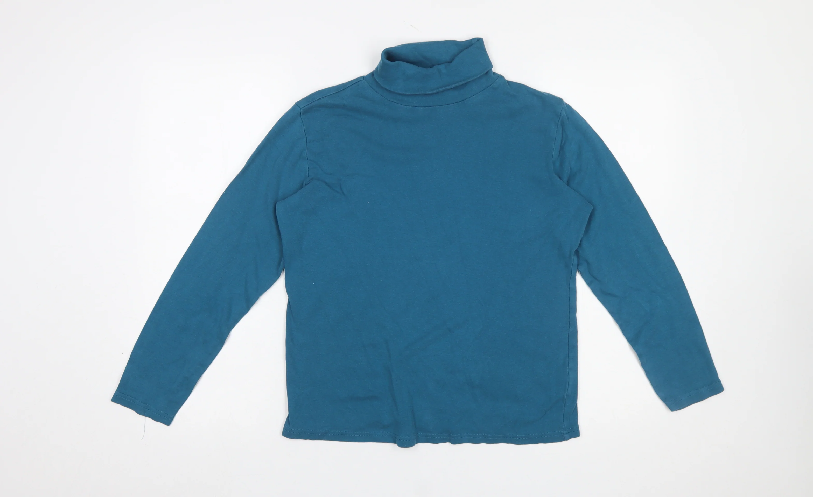 ISLE Womens Blue Roll Neck Long Sleeve Cotton Top Size 14