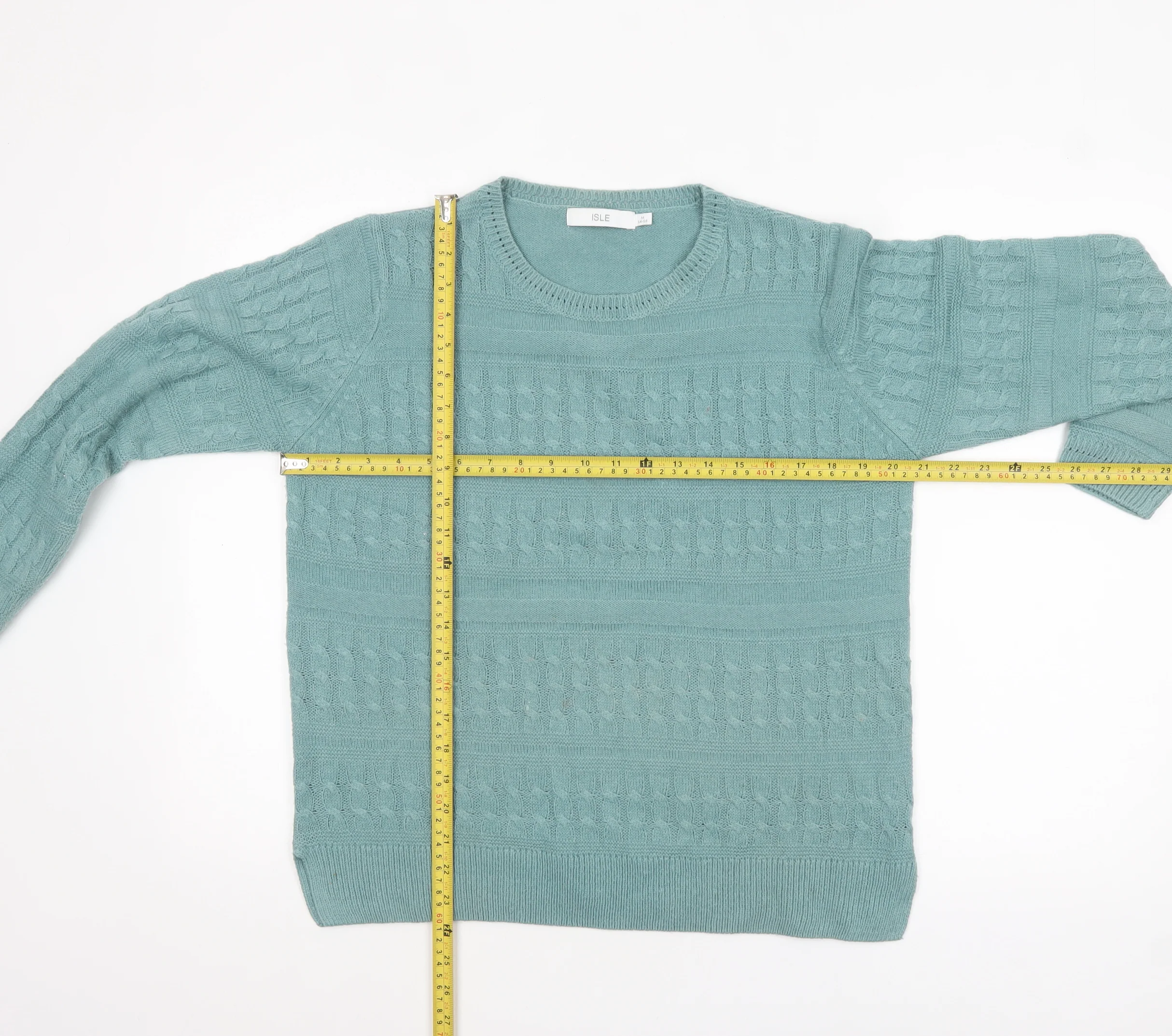ISLE Womens Green Cable Knit Pullover Jumper Size 14-16 - Image 2