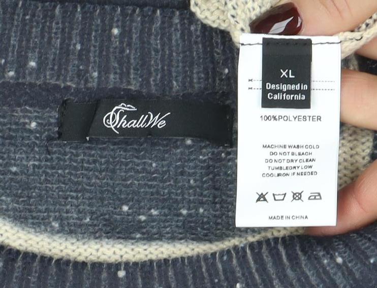 Italiane Women’s Blue Speckled Knit Crew Neck Pullover Jumper XL - Image 4