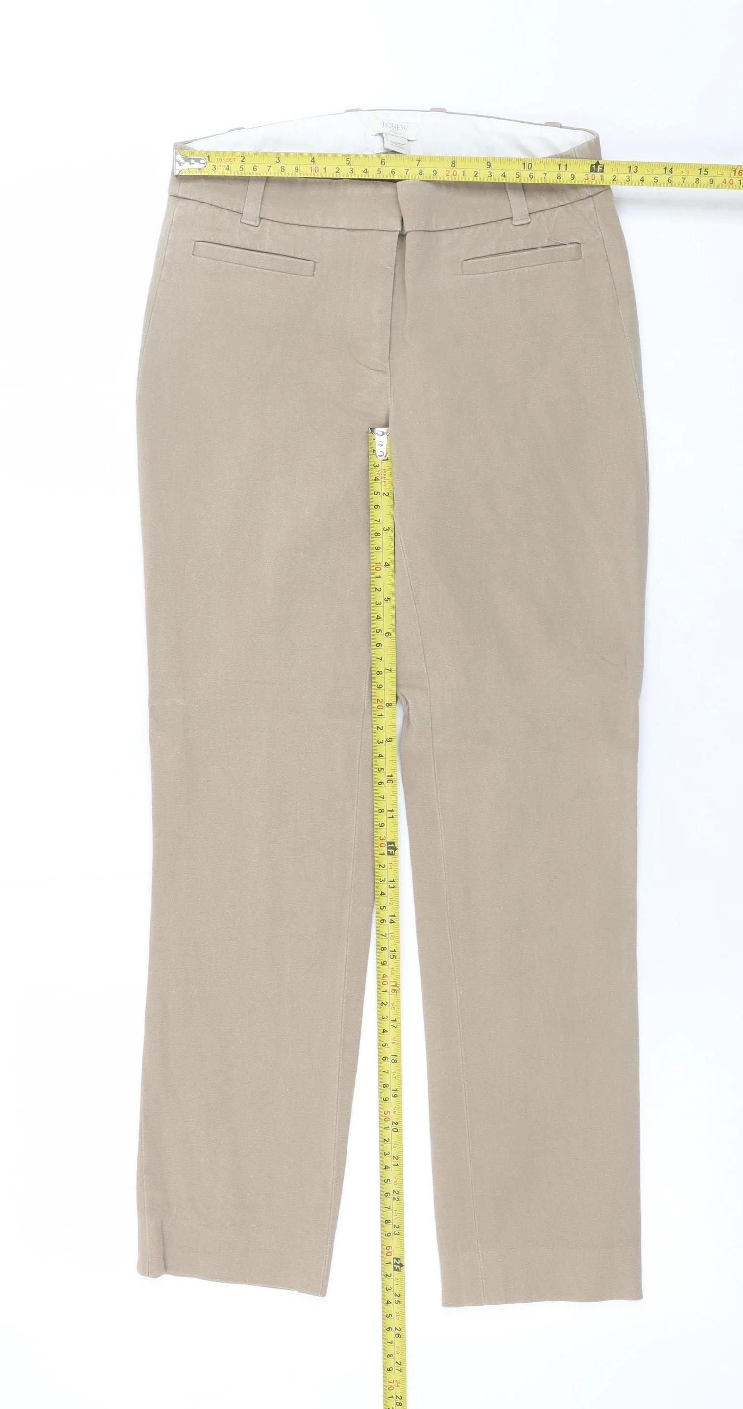 J.Crew Women Beige Stretch Cotton Blend Straight Trousers Size 00R - Image 2