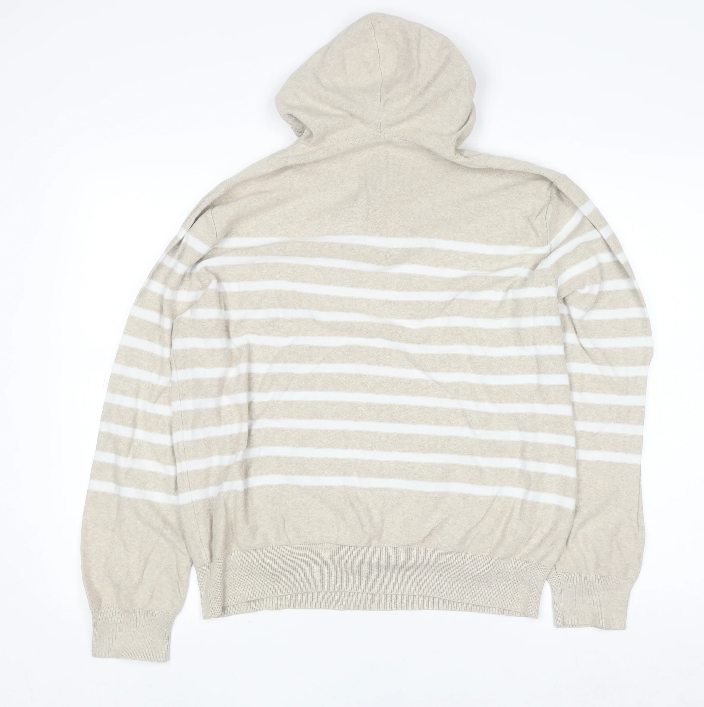 J.Crew Women Beige Striped Cotton Henley Hoodie Size L - Image 3