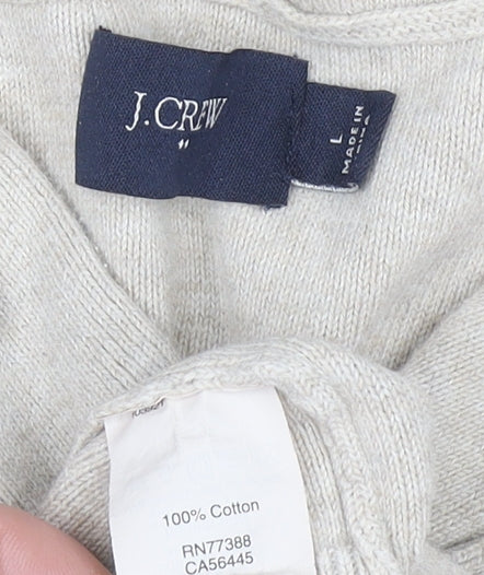 J.Crew Women Beige Striped Cotton Henley Hoodie Size L - Image 4