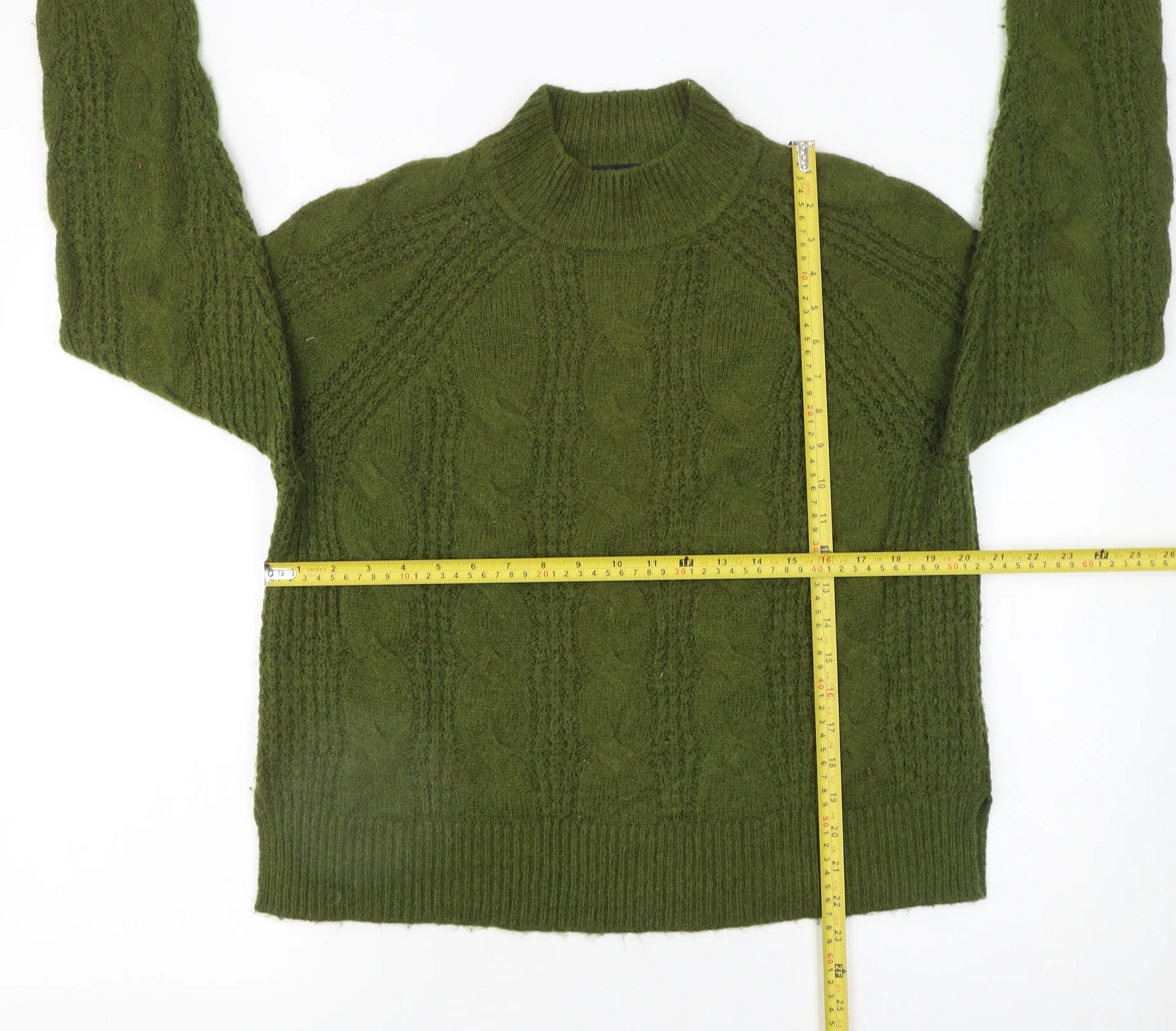 J.Crew Women’s Green Cable-Knit Mock Neck Pullover Jumper Size S - Image 2