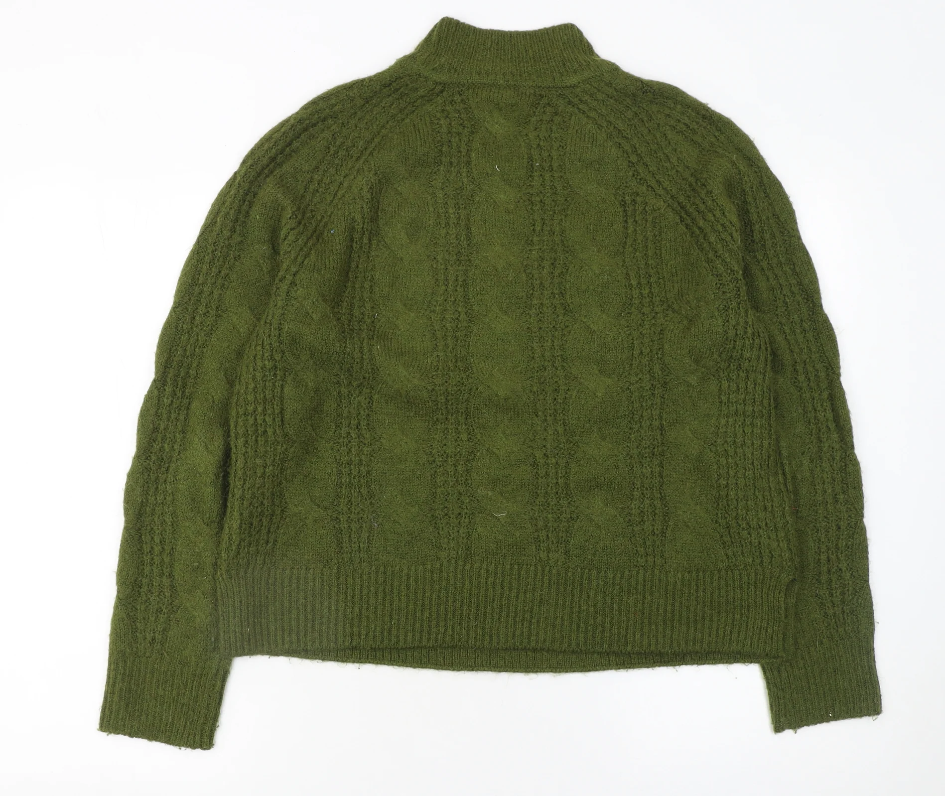 J.Crew Women’s Green Cable-Knit Mock Neck Pullover Jumper Size S - Image 3
