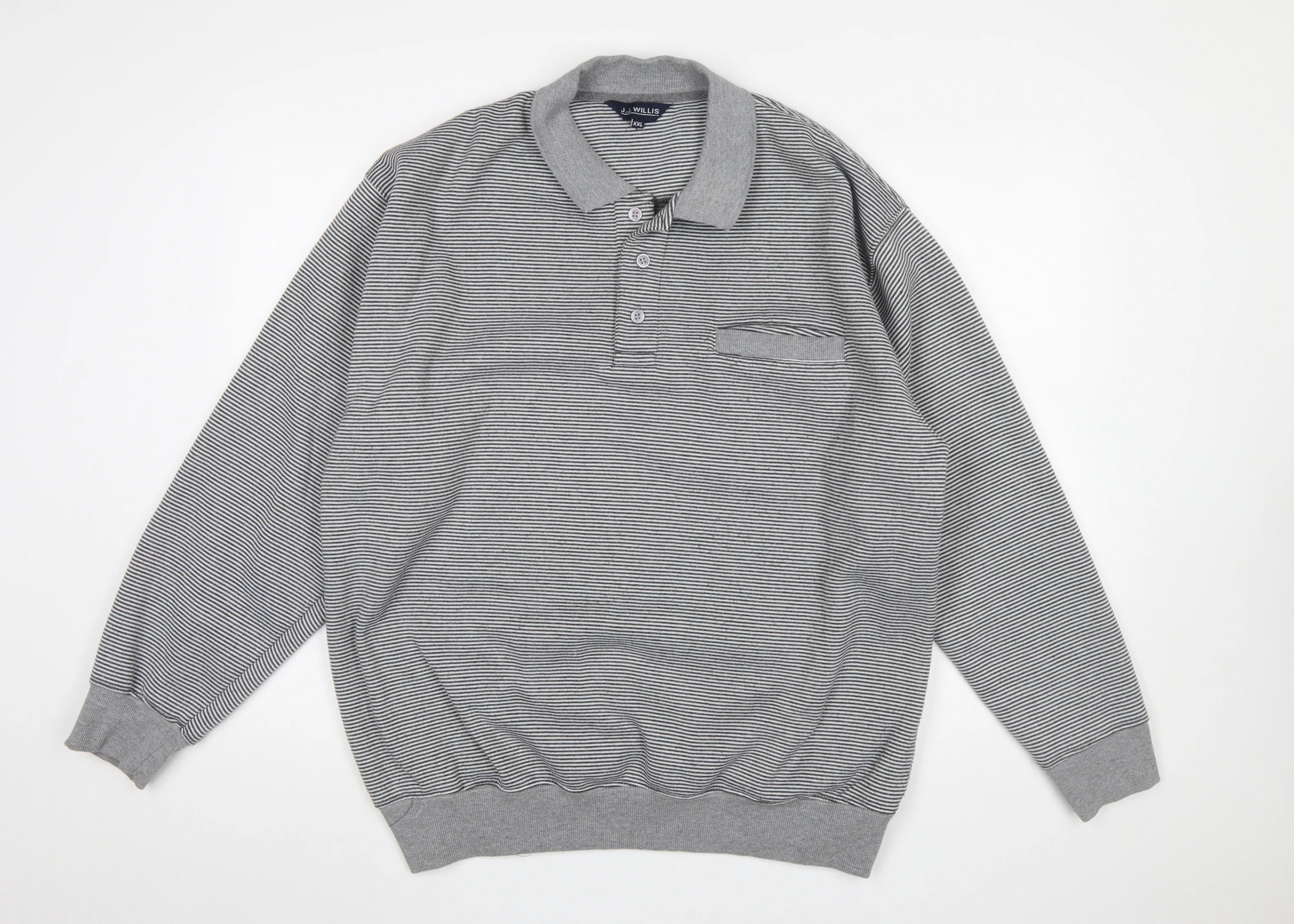 J.J. Willis Men’s Grey Striped Collared Henley Sweatshirt 2XL