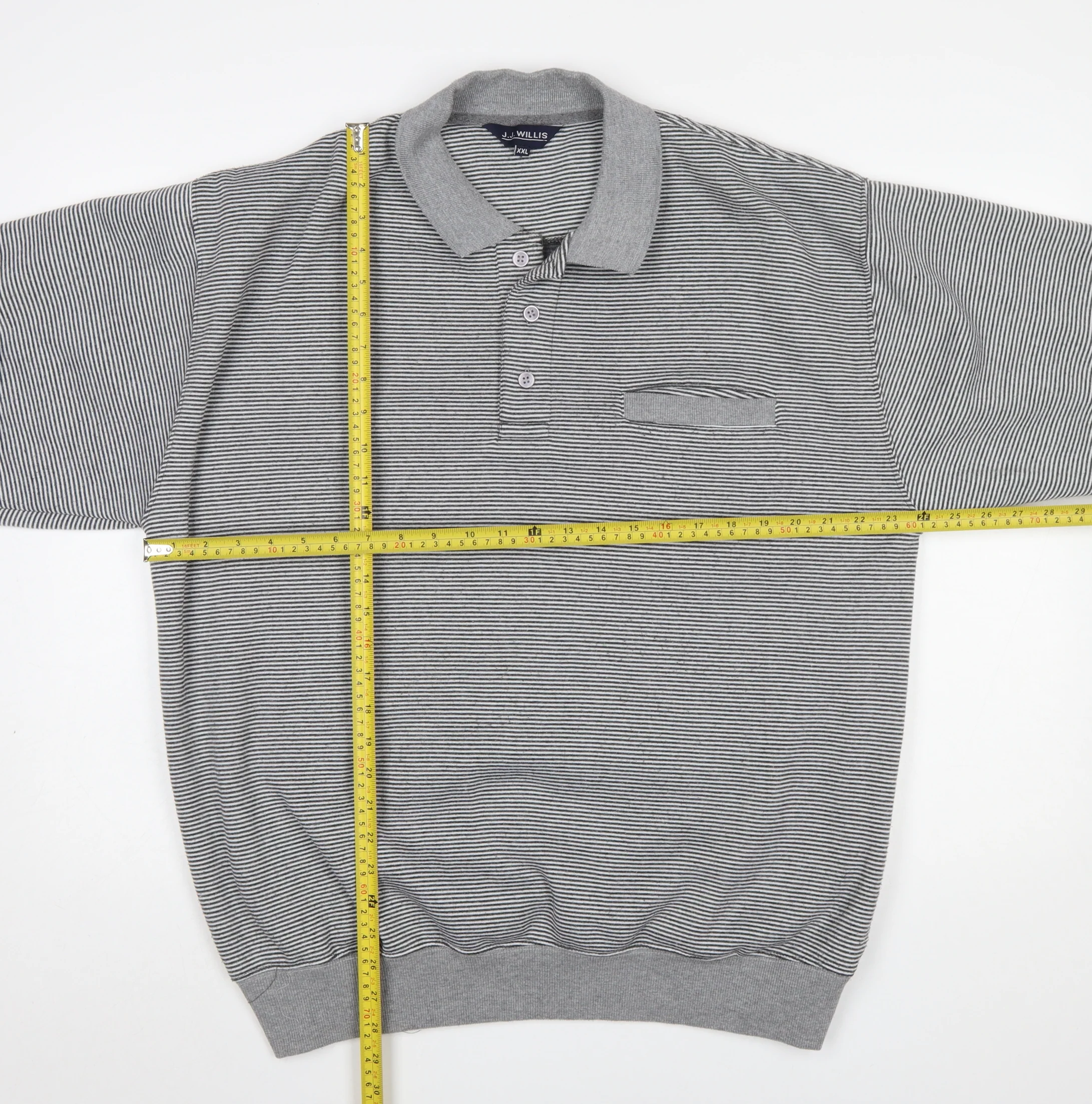 J.J. Willis Men’s Grey Striped Collared Henley Sweatshirt 2XL - Image 2