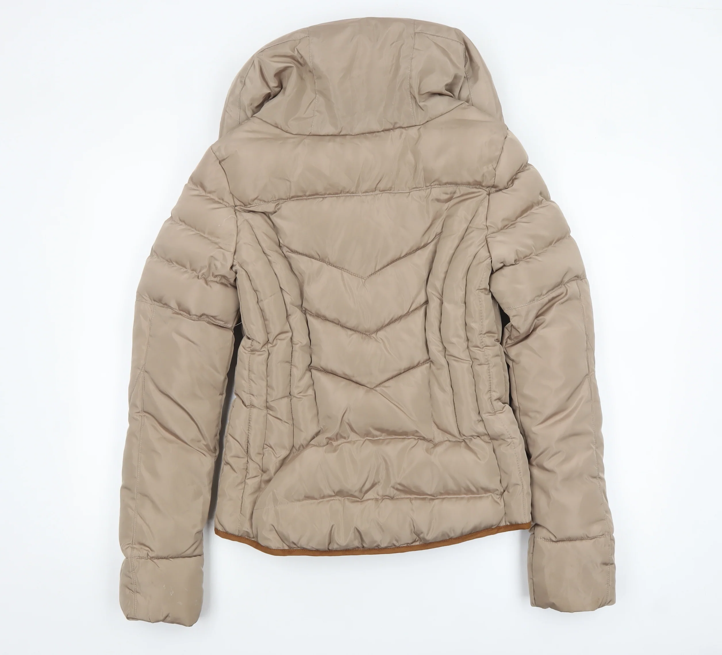 J.STARS Women’s Beige Short Puffer Jacket Hooded Size S Winter Coat - Image 3