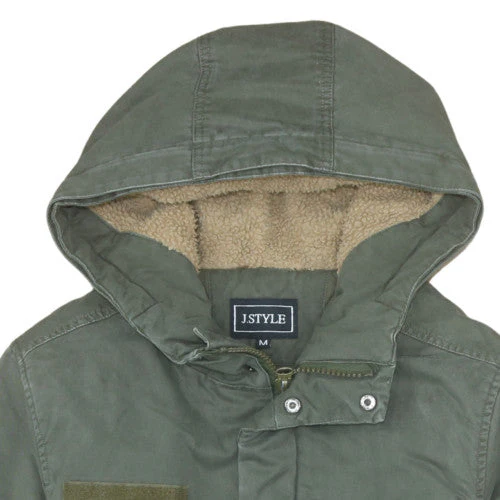 J.STYLE Men's Green Cotton Hooded Parka Coat M - Image 8