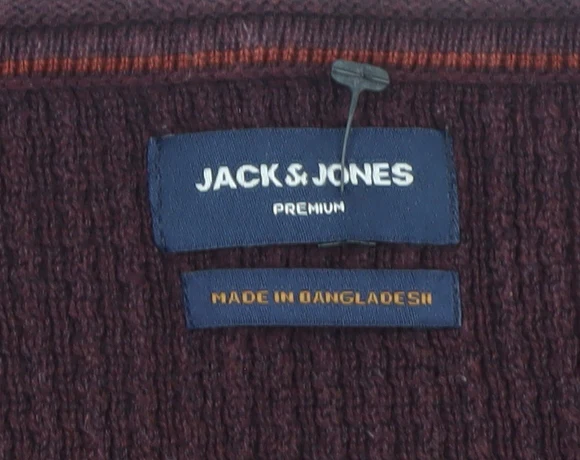 Jack & Jones Men’s Brown Waffle-Knit Cotton Crew Neck Jumper M - Image 4